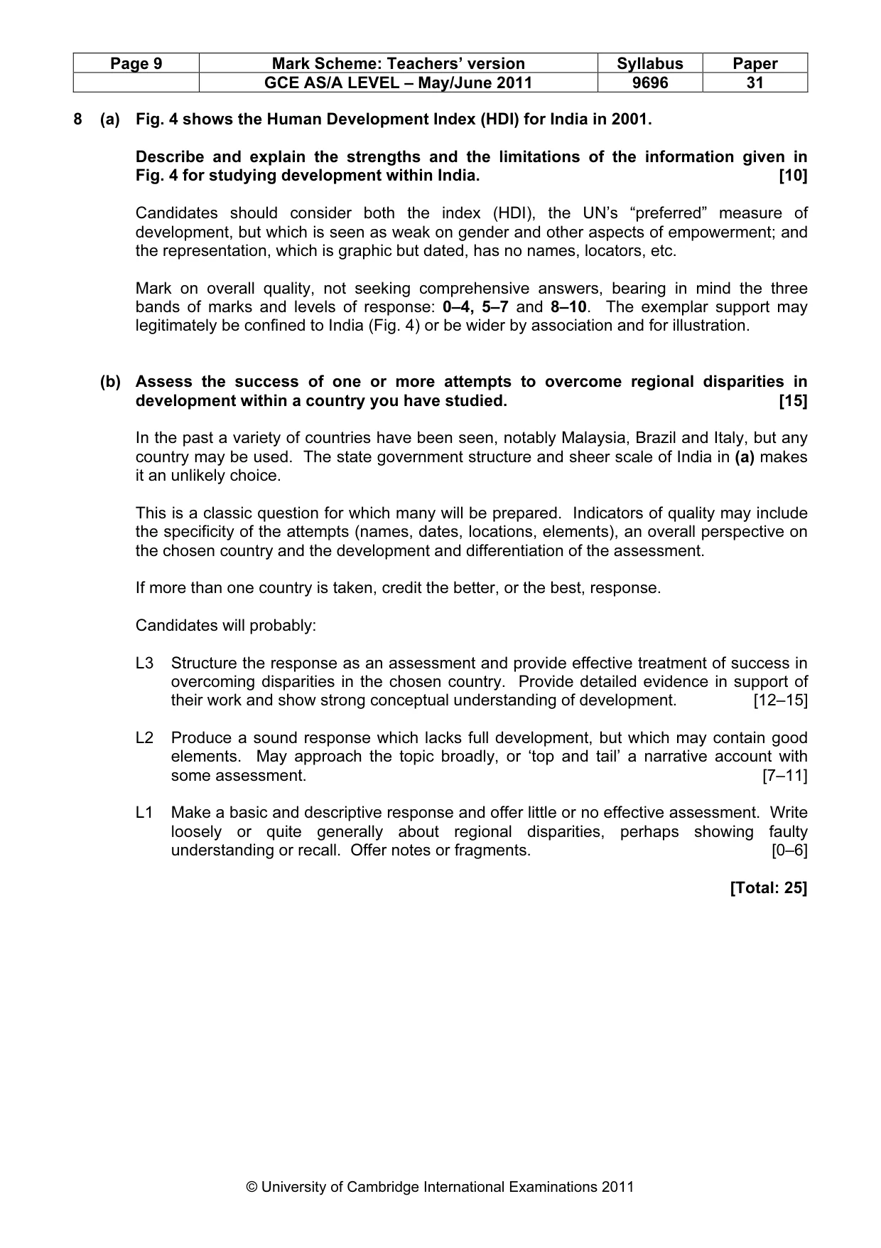 Mark scheme, page 9 of 9