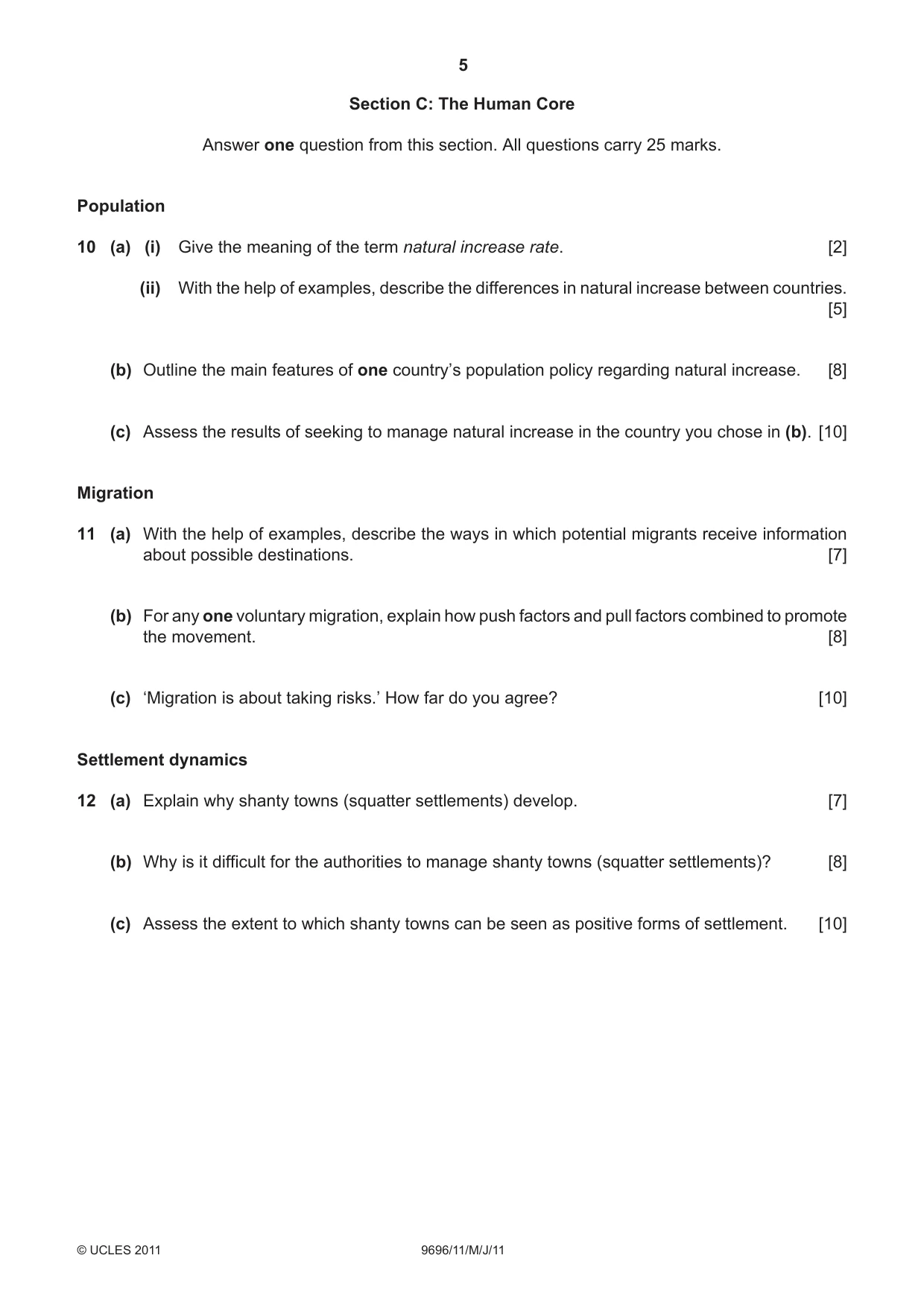Cambridge A Level Geography 9696 2011 May/June Paper 1 · Variant 1 question paper, page 5 of 8