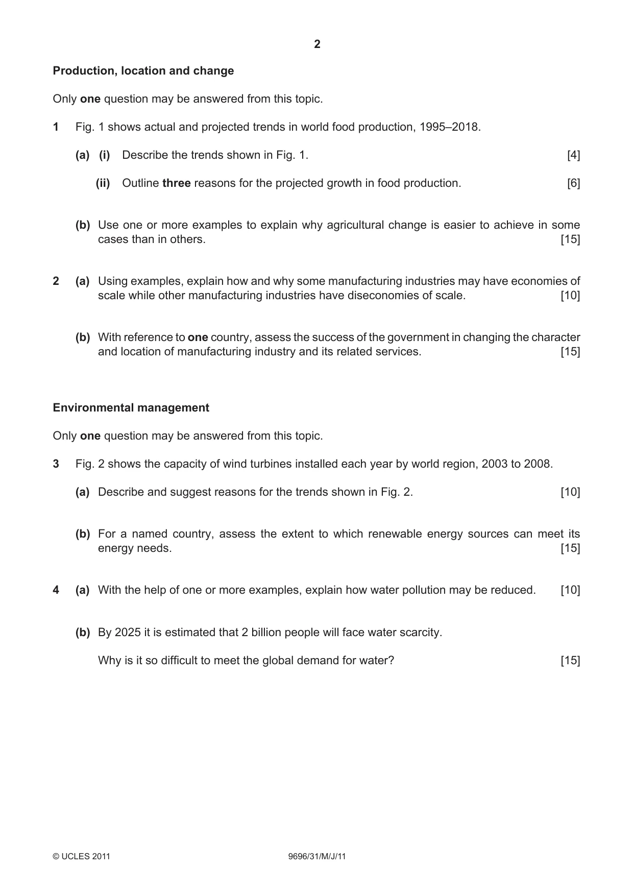 Cambridge A Level Geography 9696 2011 May/June Paper 3 · Variant 1 question paper, page 2 of 4