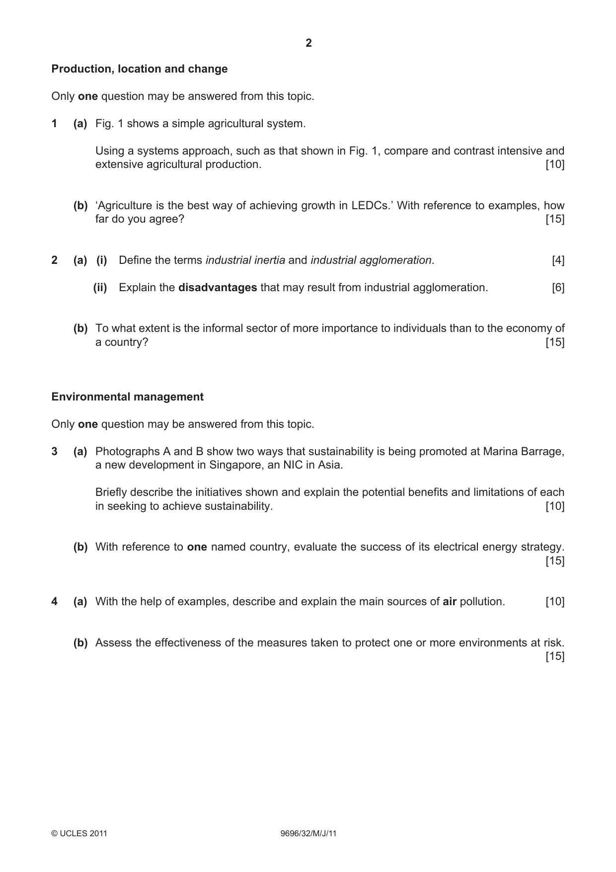 Cambridge A Level Geography 9696 2011 May/June Paper 3 · Variant 2 question paper, page 2 of 4