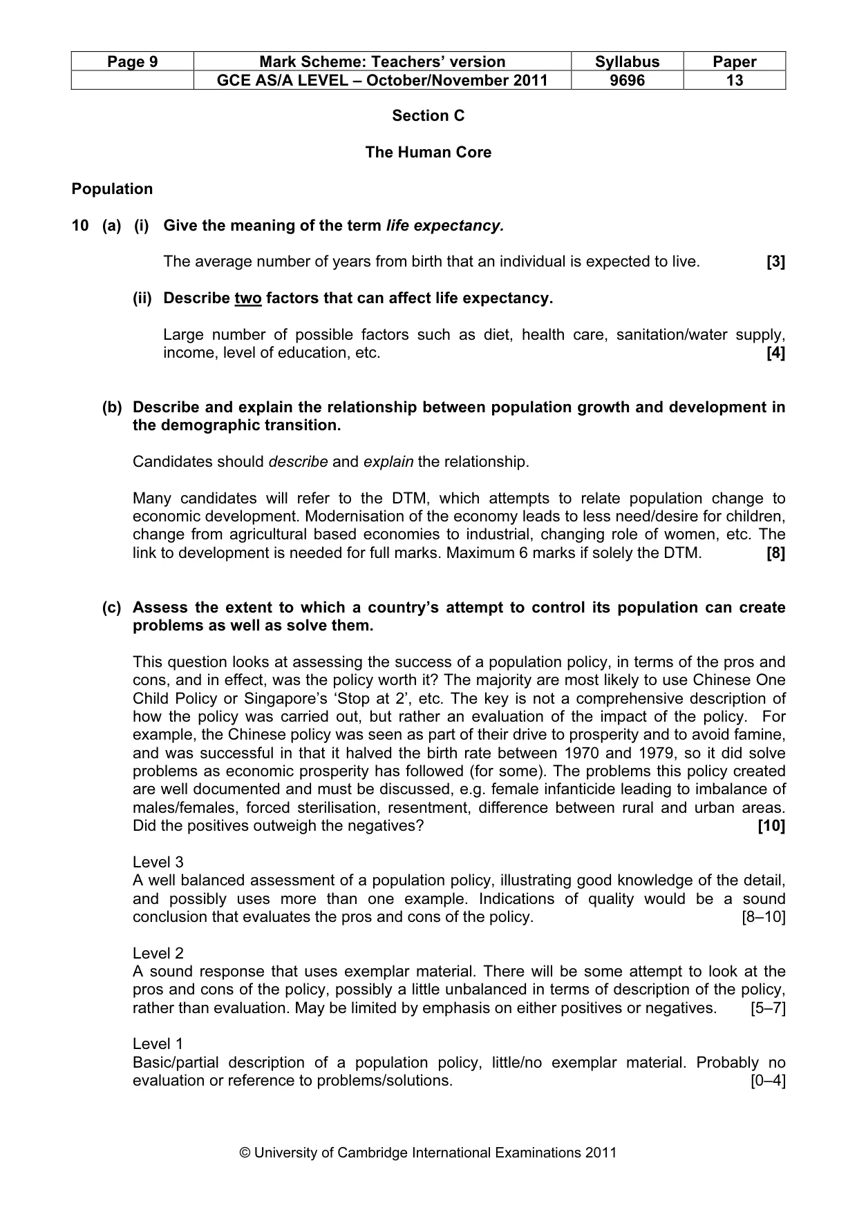 Mark scheme, page 9 of 12