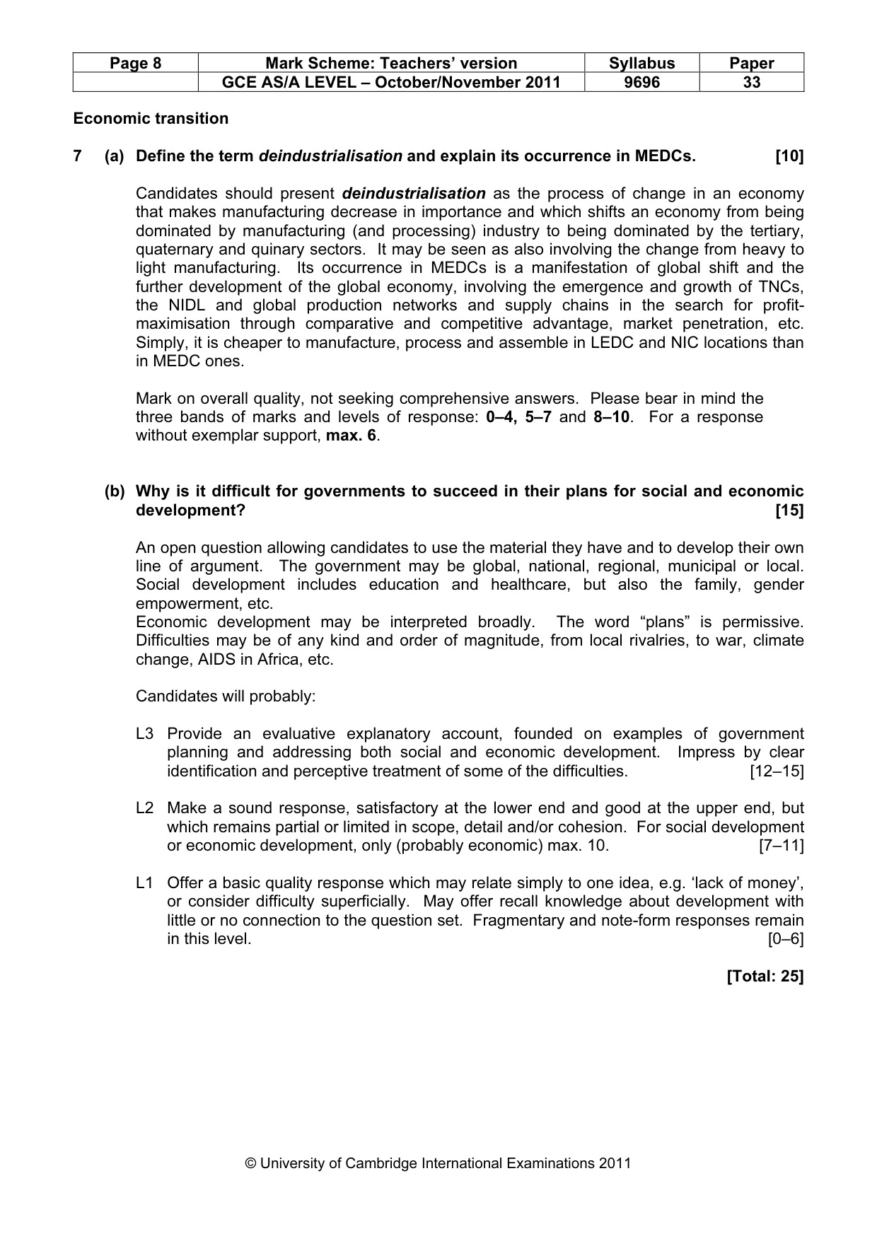 Mark scheme, page 8 of 9