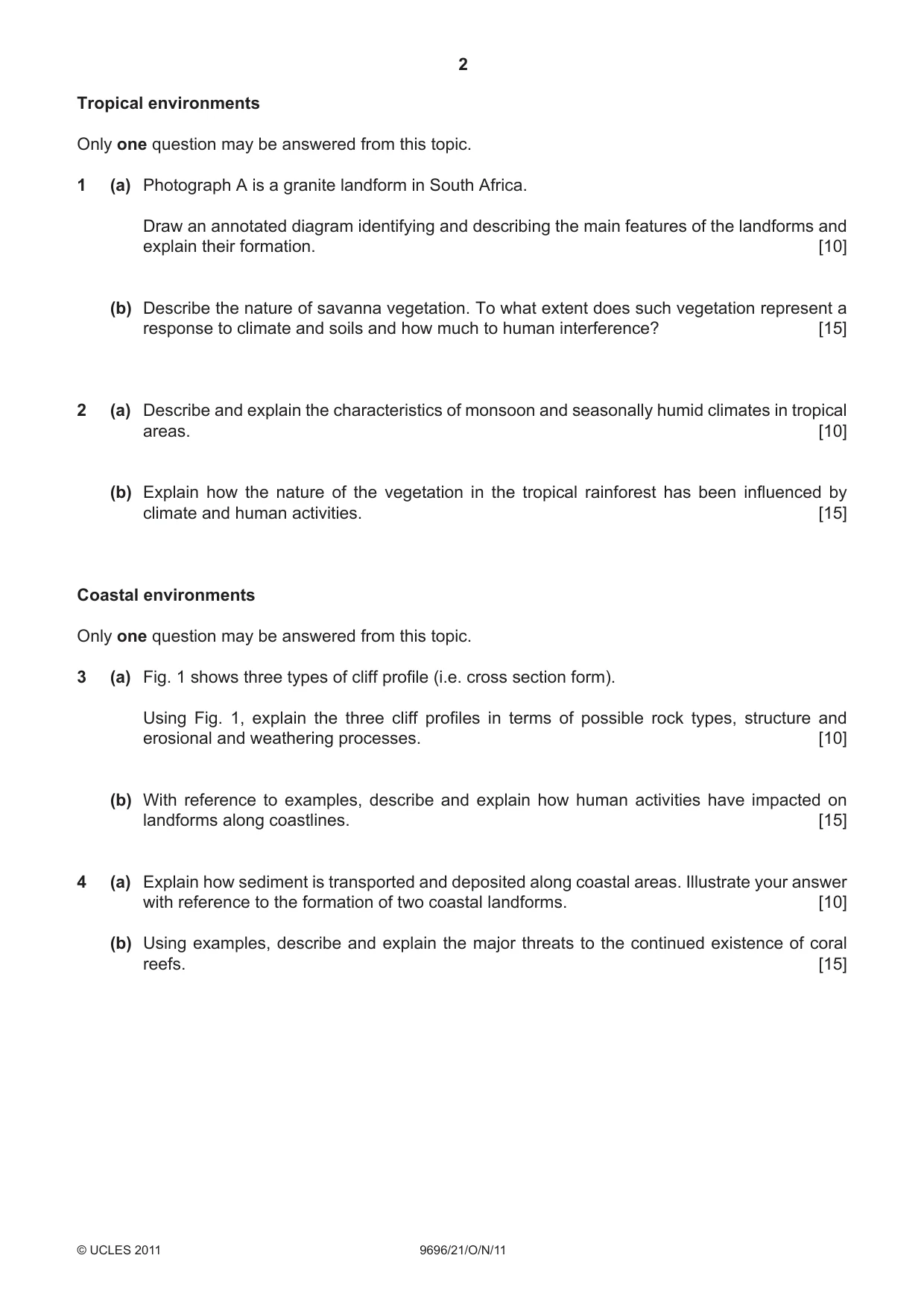 Cambridge A Level Geography 9696 2011 Oct/Nov Paper 2 · Variant 1 question paper, page 2 of 4