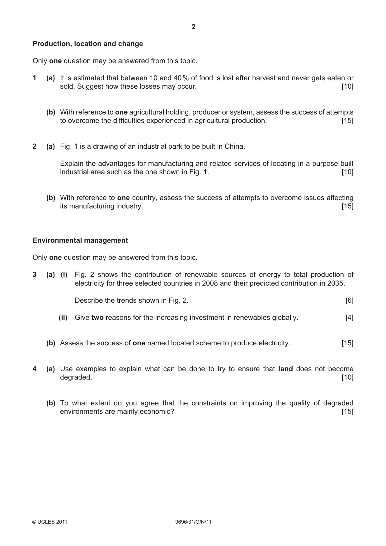 Cambridge A Level Geography 9696 2011 Oct/Nov Paper 3 · Variant 1 question paper, page 2 of 4