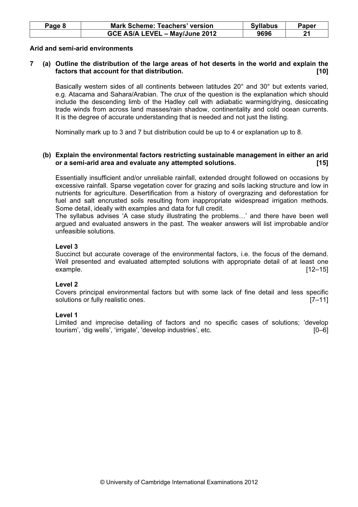Mark scheme, page 8 of 9