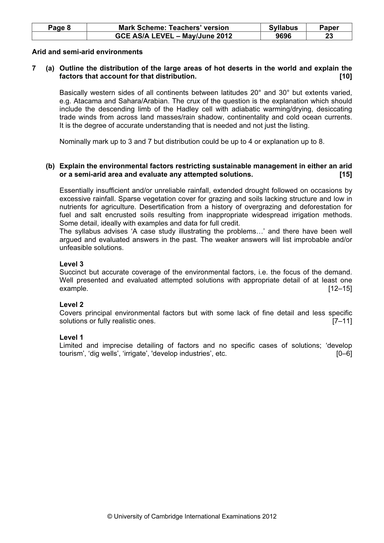 Mark scheme, page 8 of 9