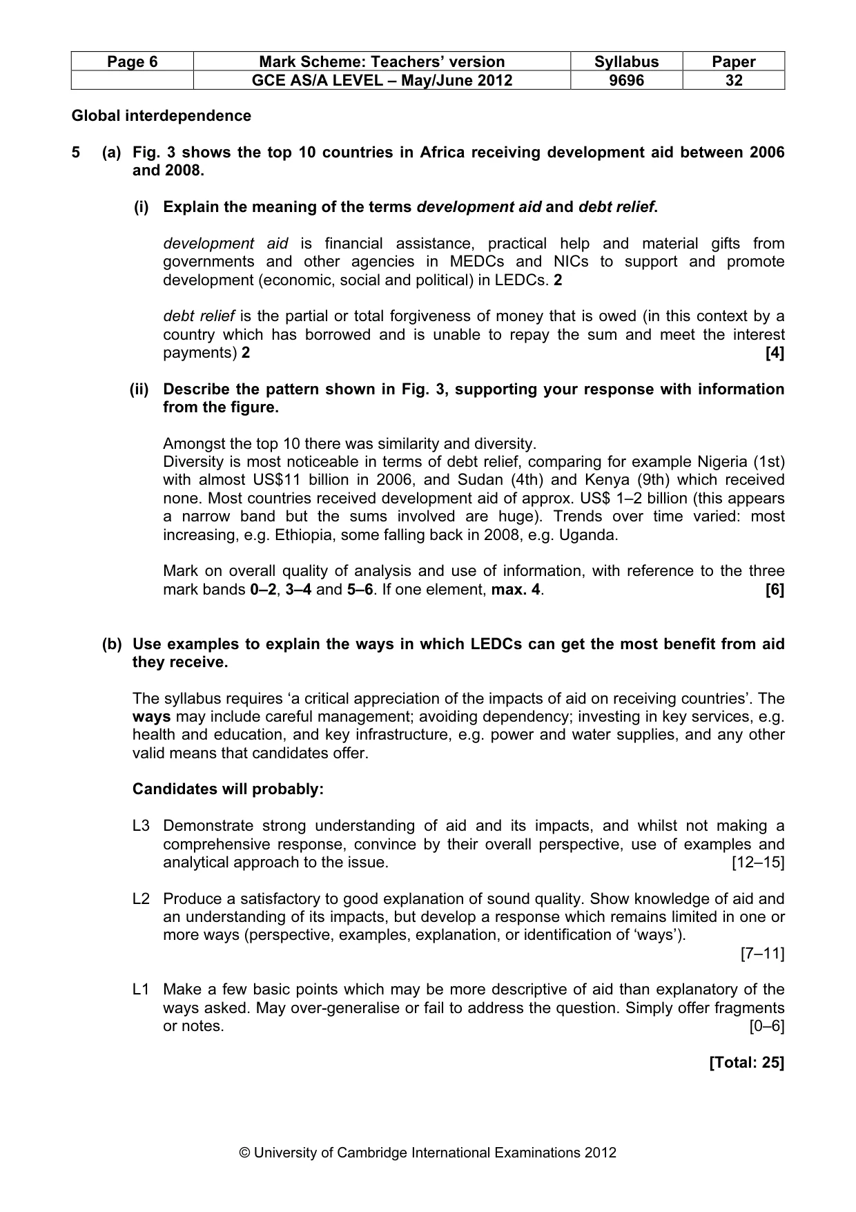 Mark scheme, page 6 of 9