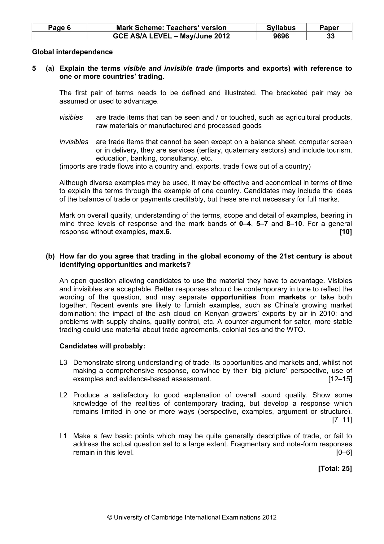 Mark scheme, page 6 of 9