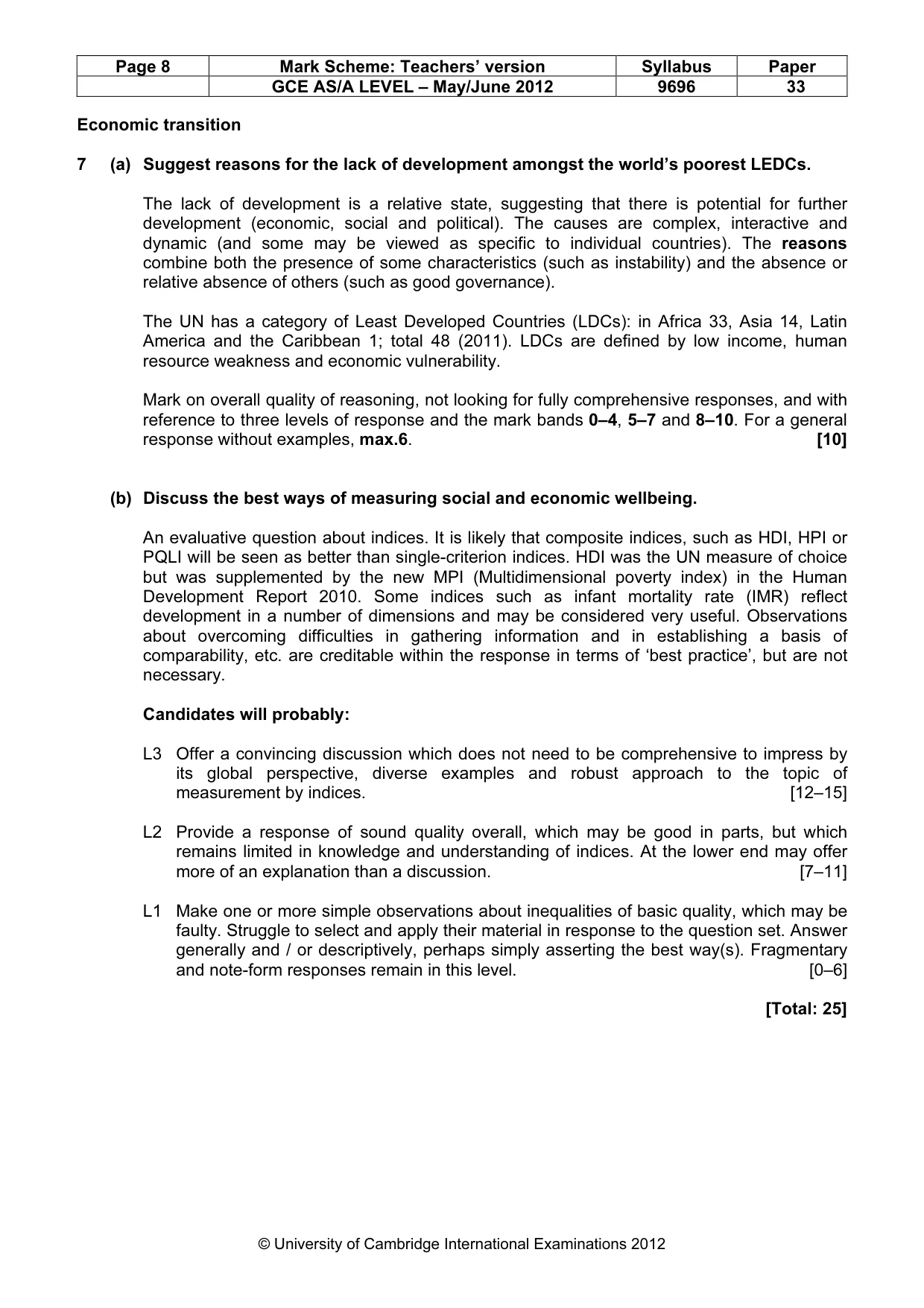 Mark scheme, page 8 of 9
