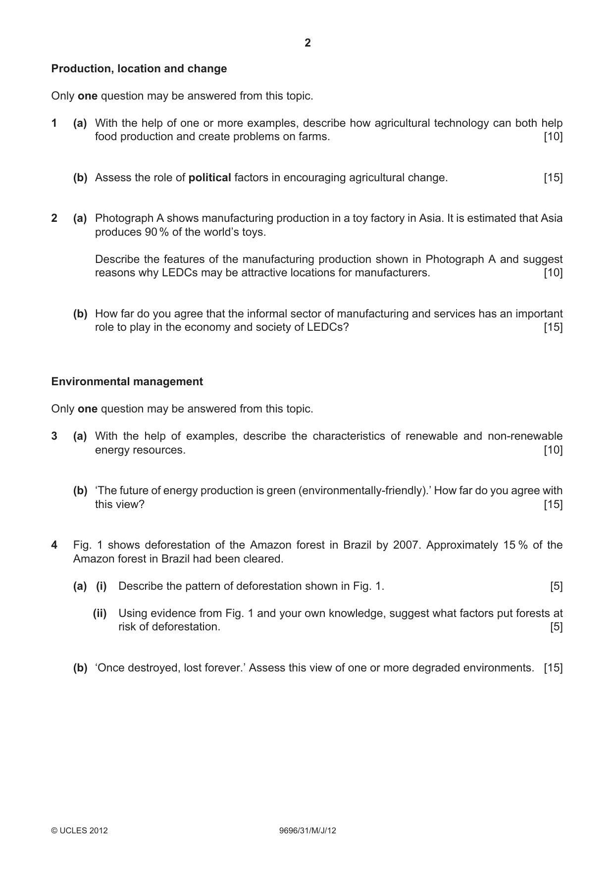 Cambridge A Level Geography 9696 2012 May/June Paper 3 · Variant 1 question paper, page 2 of 4