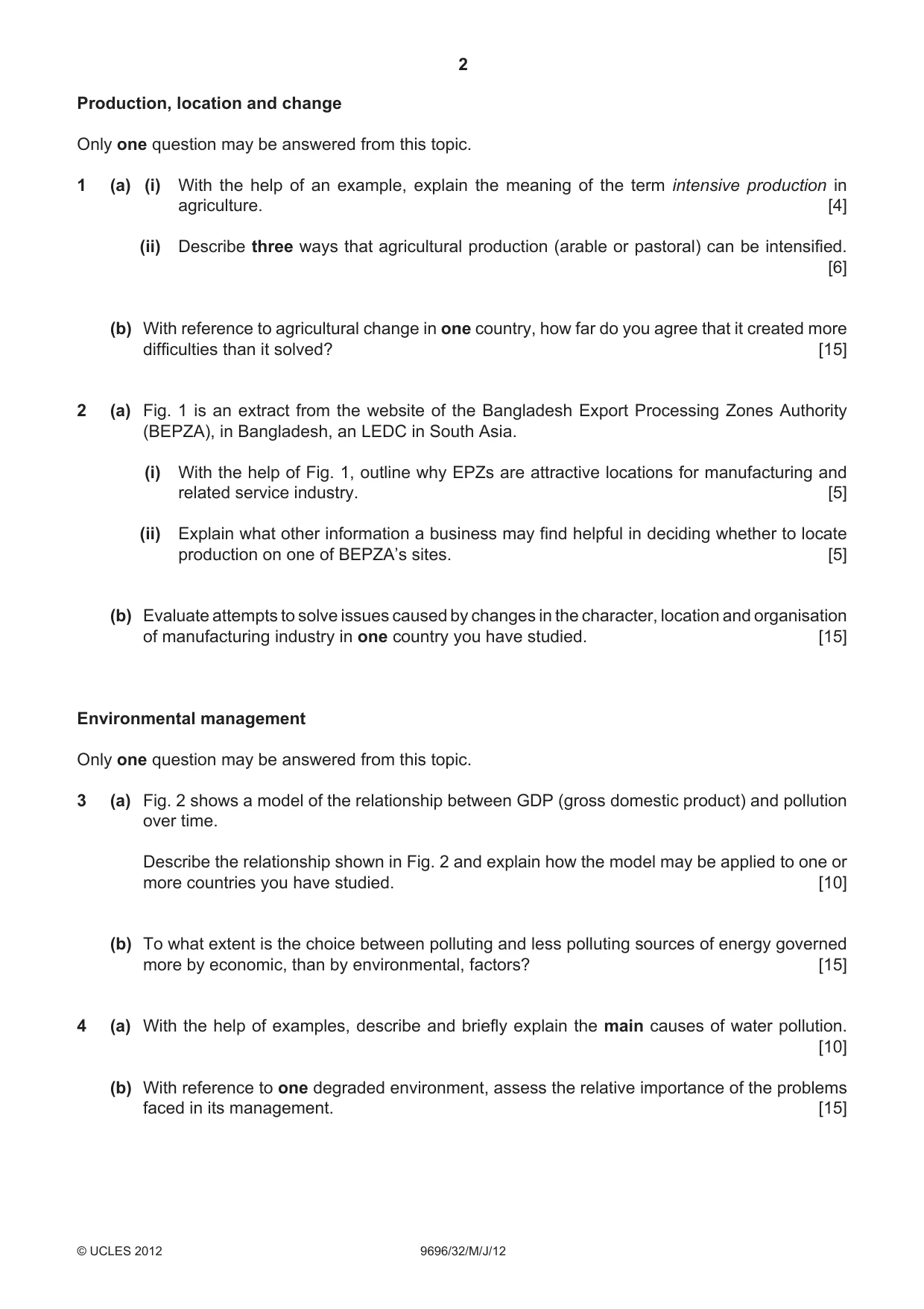 Cambridge A Level Geography 9696 2012 May/June Paper 3 · Variant 2 question paper, page 2 of 4