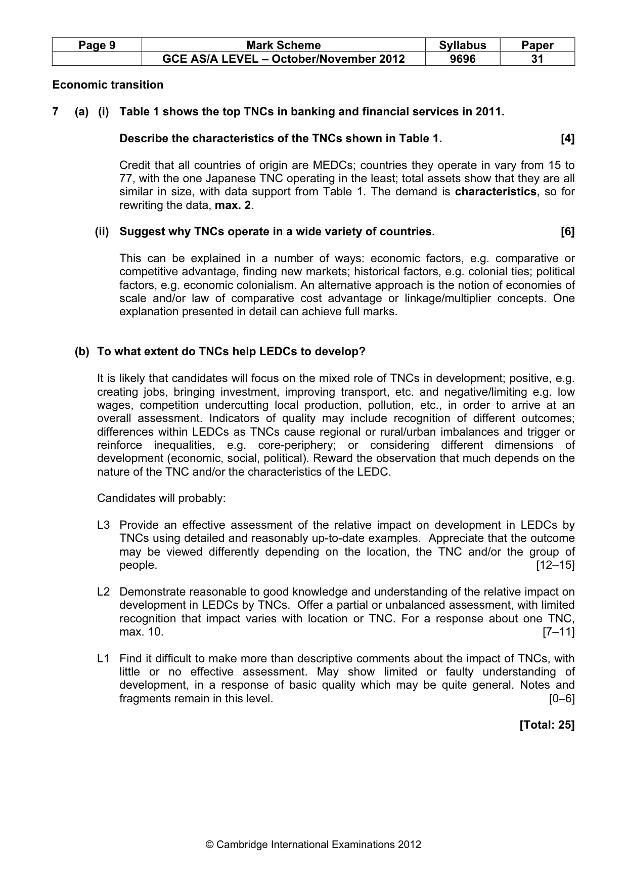 Mark scheme, page 9 of 10