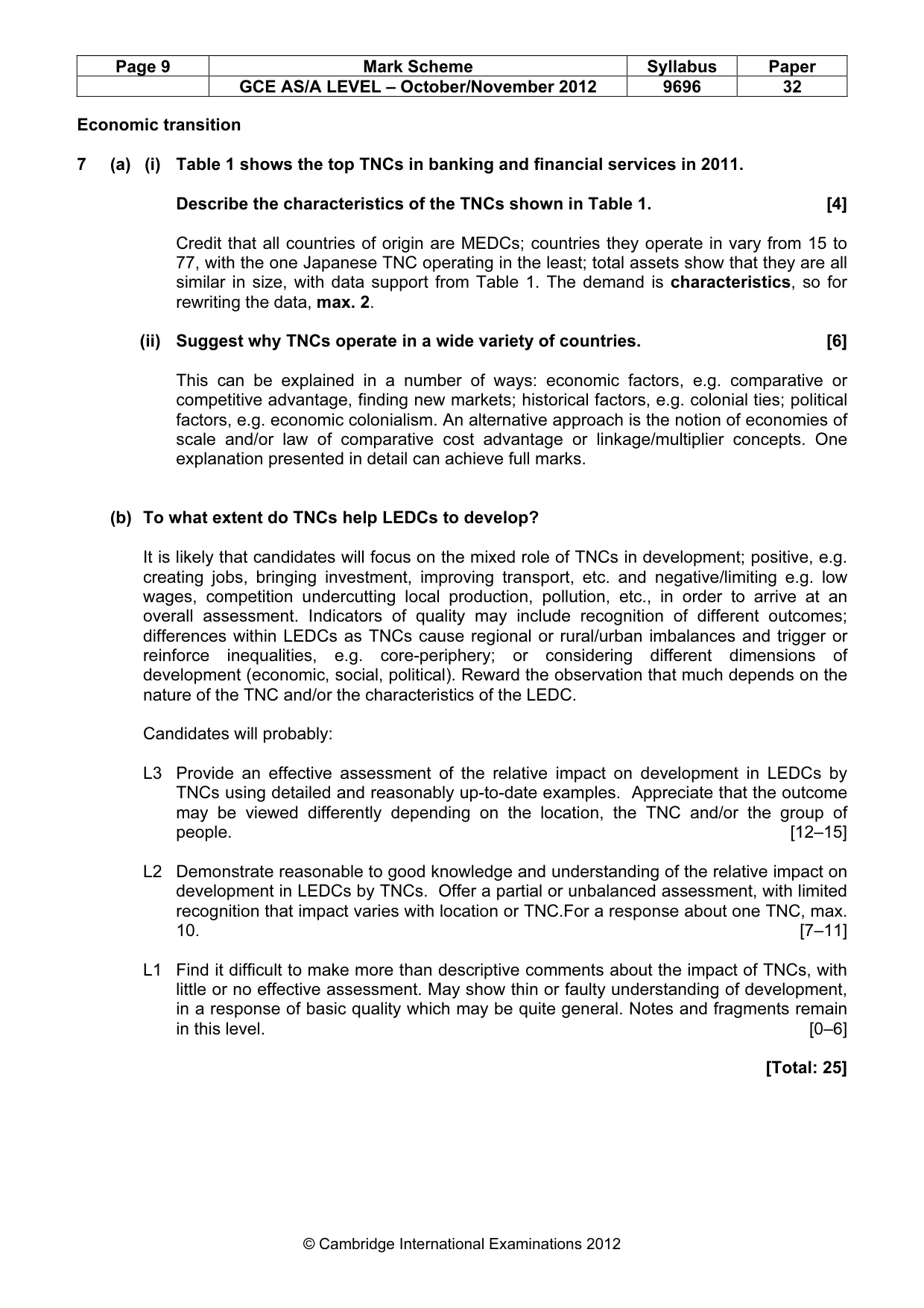 Mark scheme, page 9 of 10