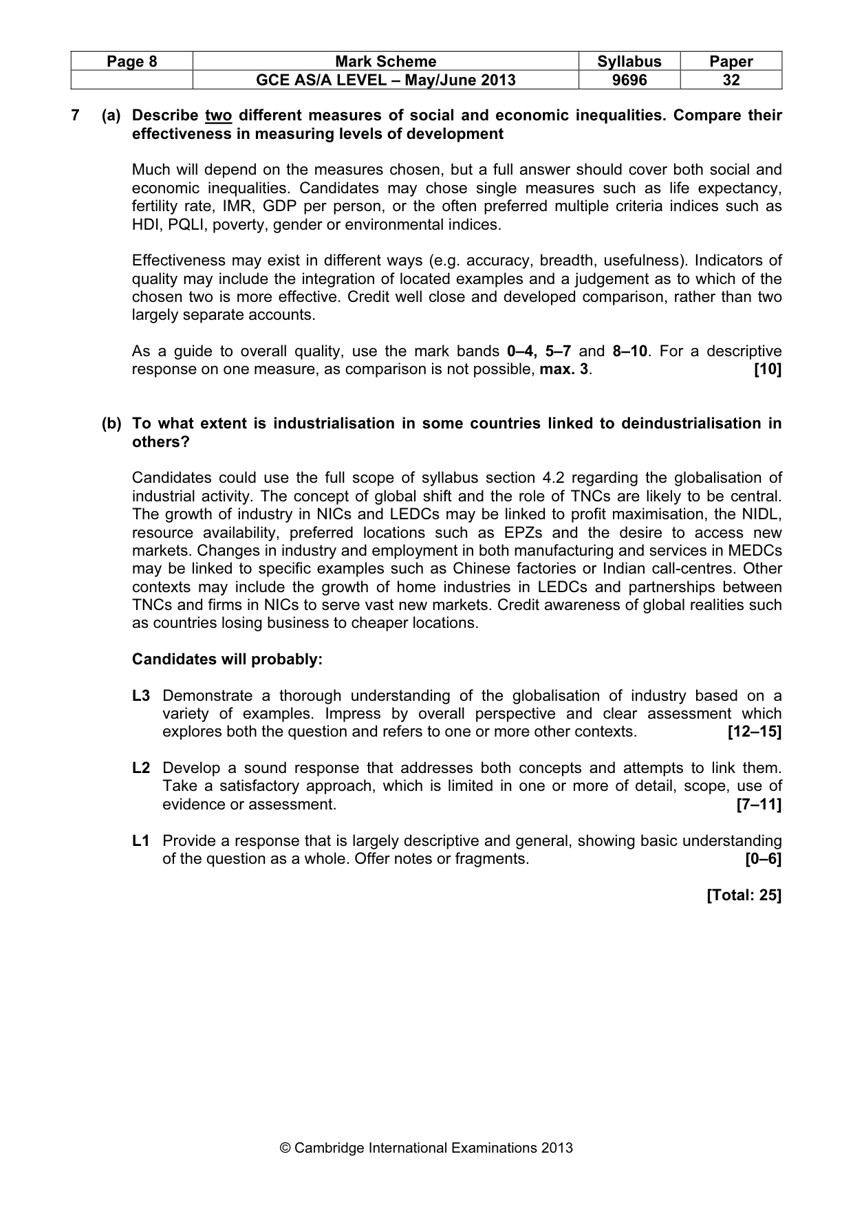 Mark scheme, page 8 of 9