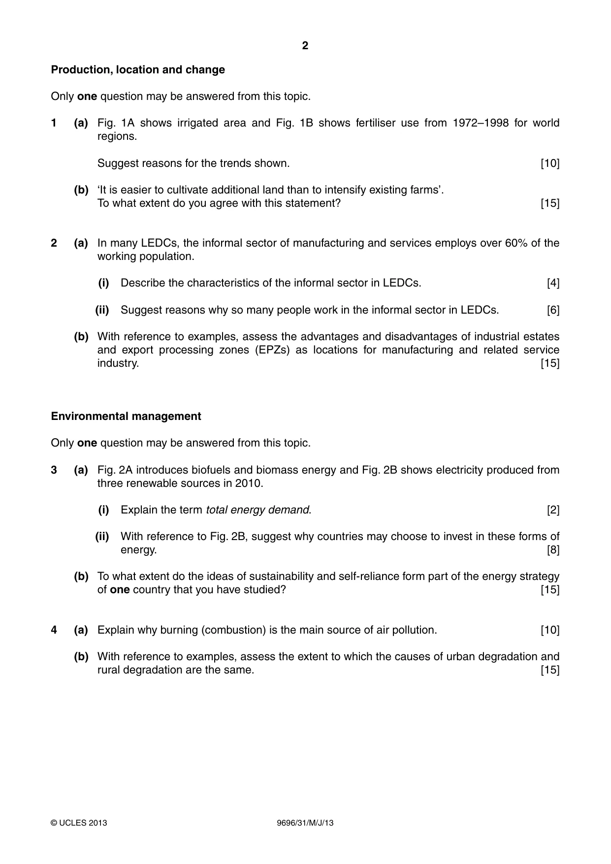 Cambridge A Level Geography 9696 2013 May/June Paper 3 · Variant 1 question paper, page 2 of 4