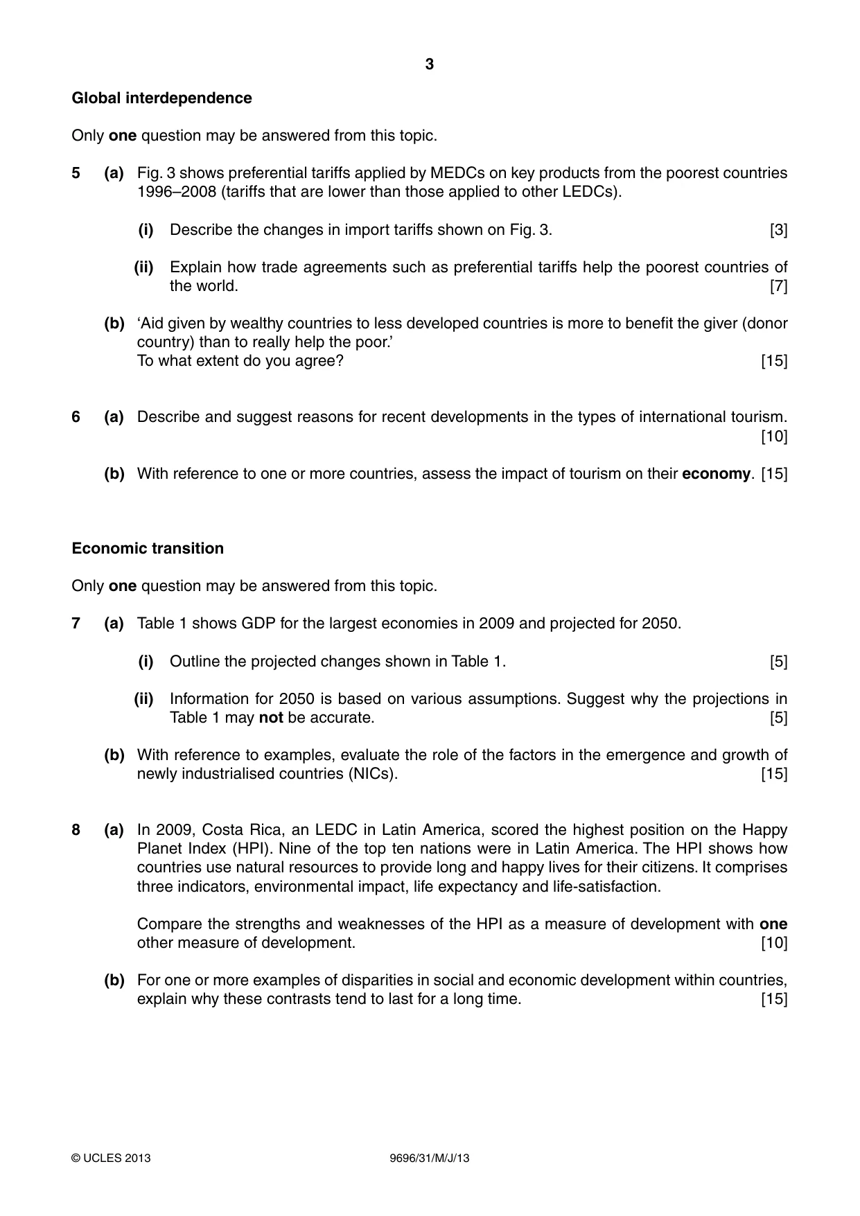 Cambridge A Level Geography 9696 2013 May/June Paper 3 · Variant 1 question paper, page 3 of 4