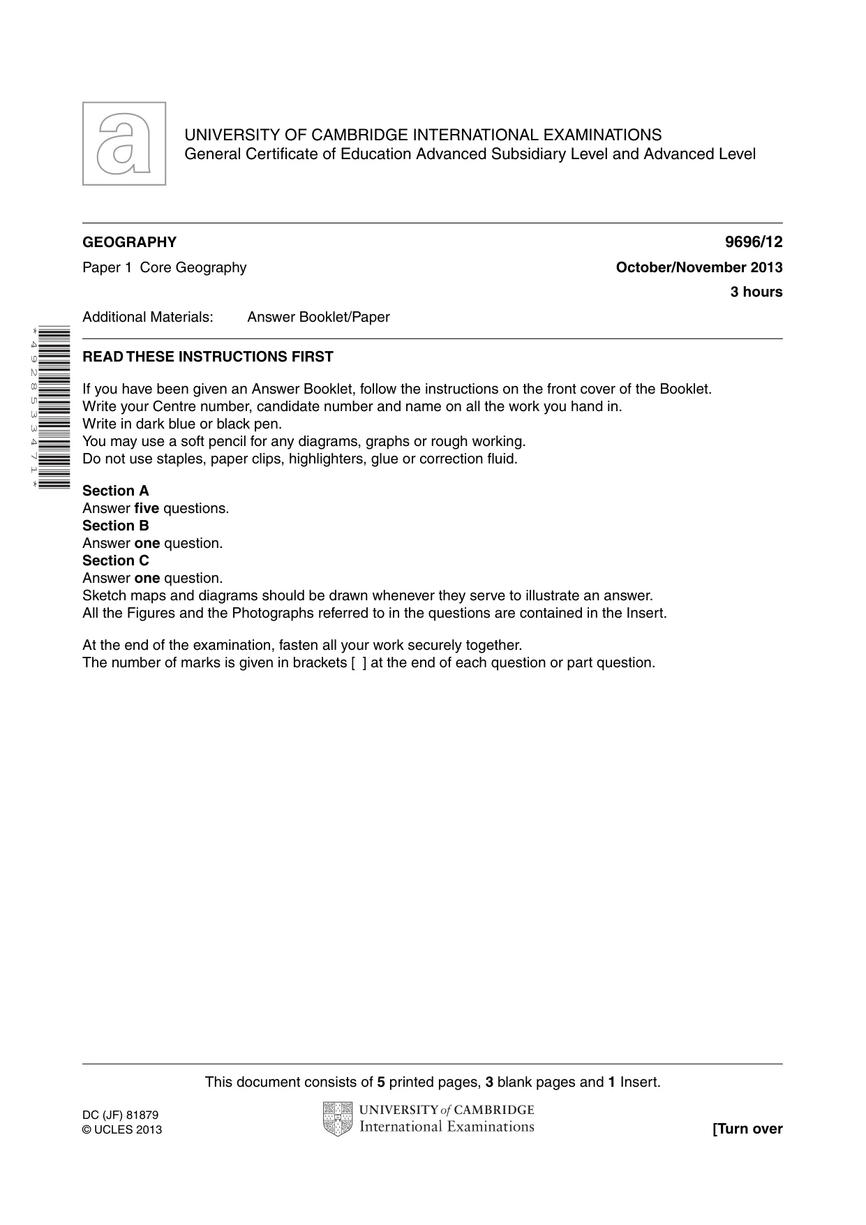 Cambridge A Level Geography 9696 2013 Oct/Nov Paper 1 · Variant 2 question paper, page 1 of 8