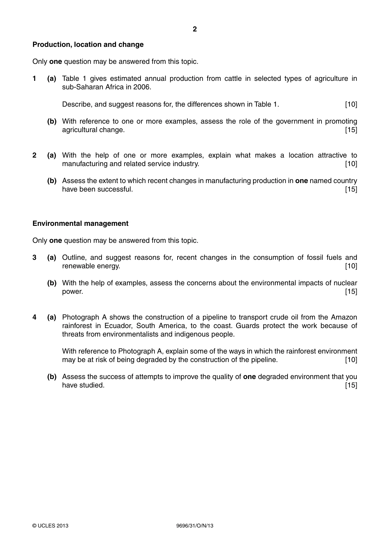 Cambridge A Level Geography 9696 2013 Oct/Nov Paper 3 · Variant 1 question paper, page 2 of 4
