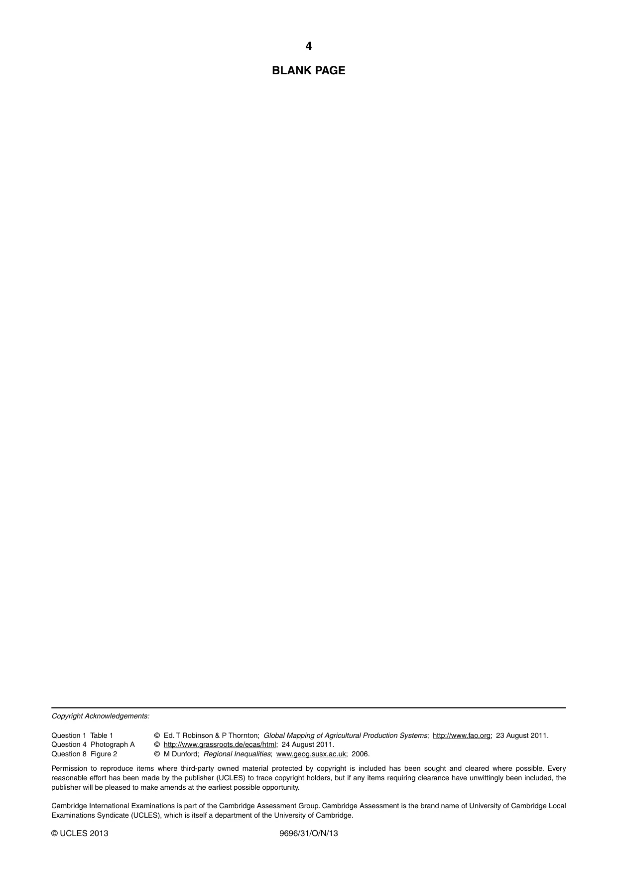 Cambridge A Level Geography 9696 2013 Oct/Nov Paper 3 · Variant 1 question paper, page 4 of 4