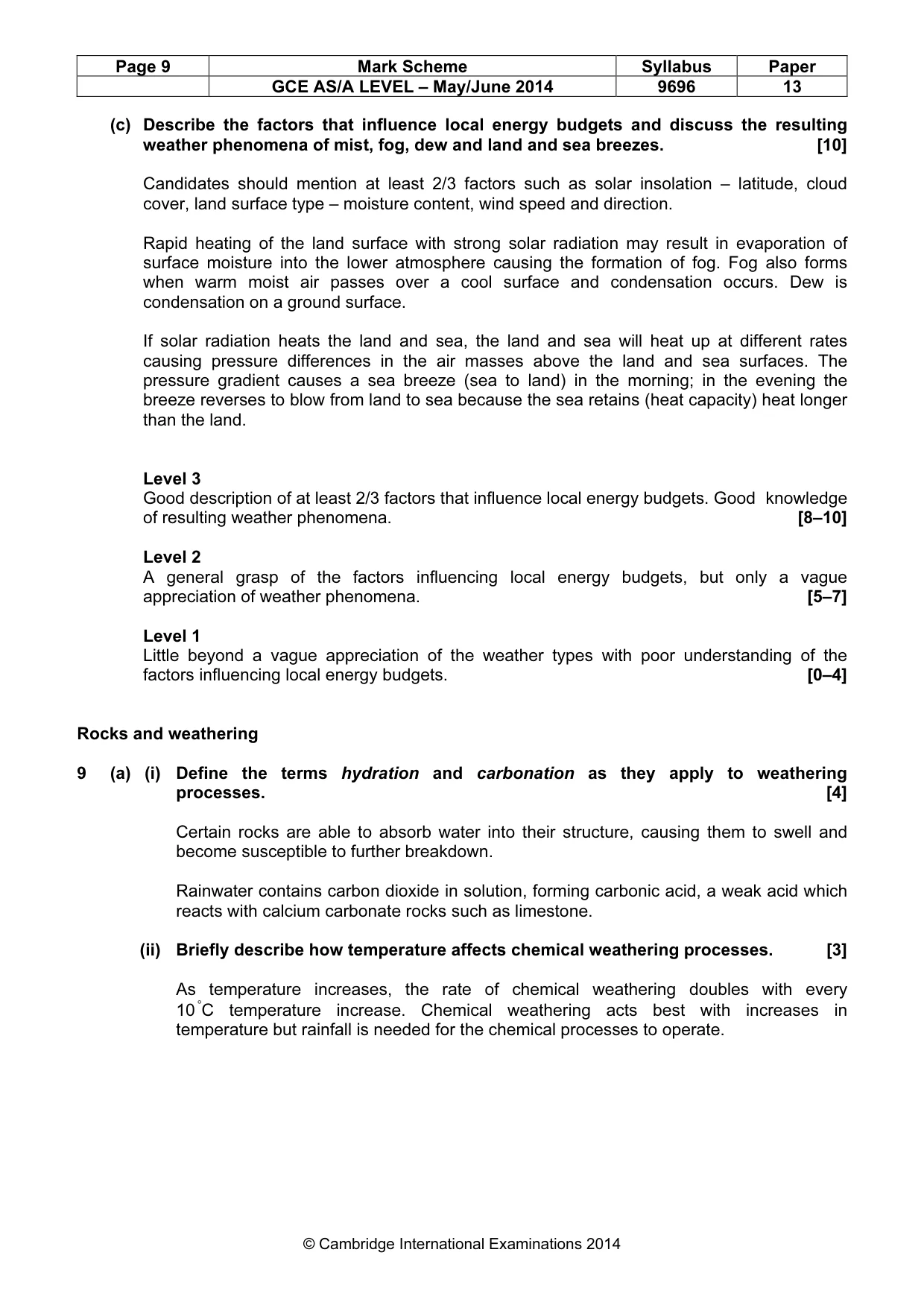 Mark scheme, page 9 of 14