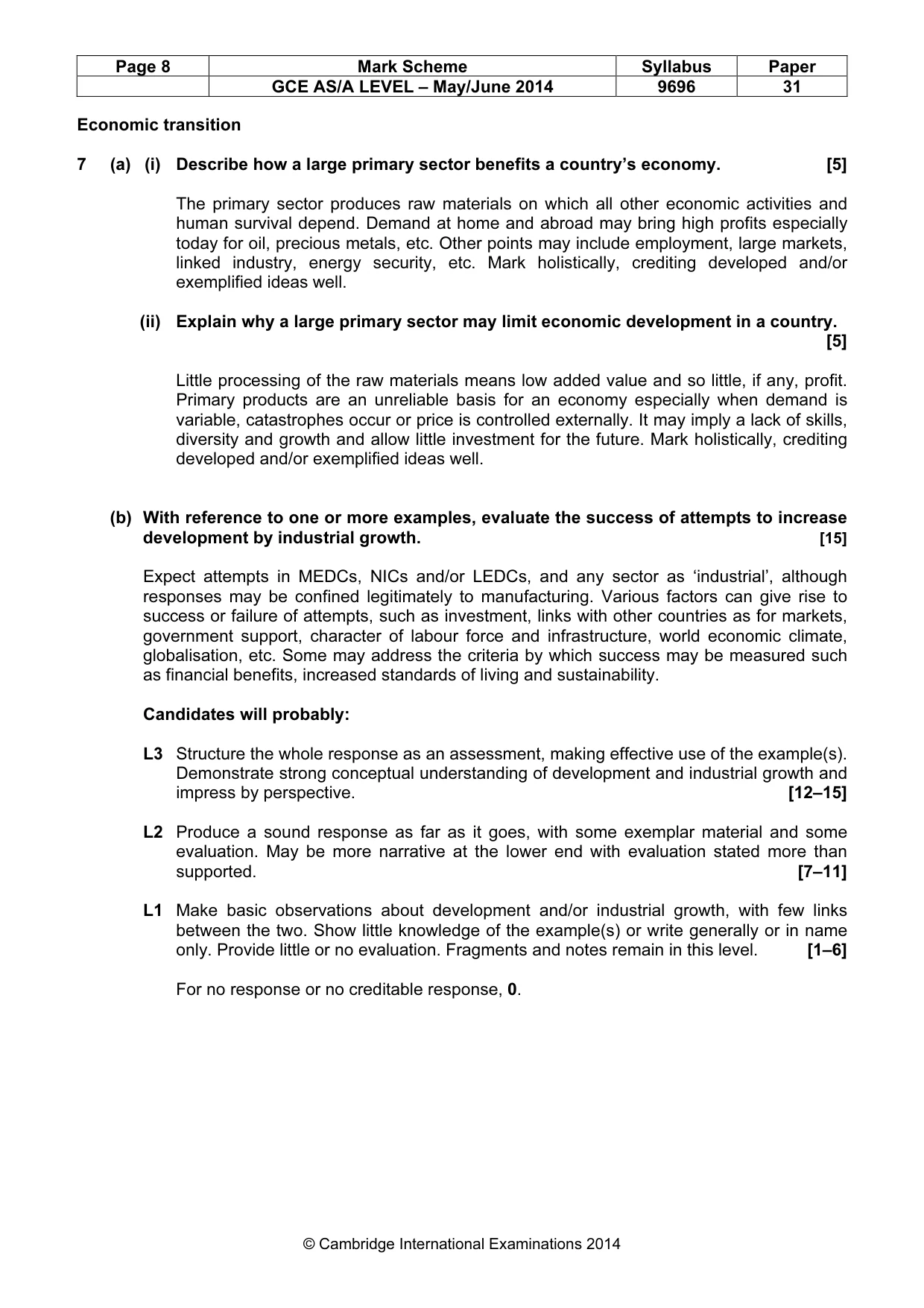 Mark scheme, page 8 of 9