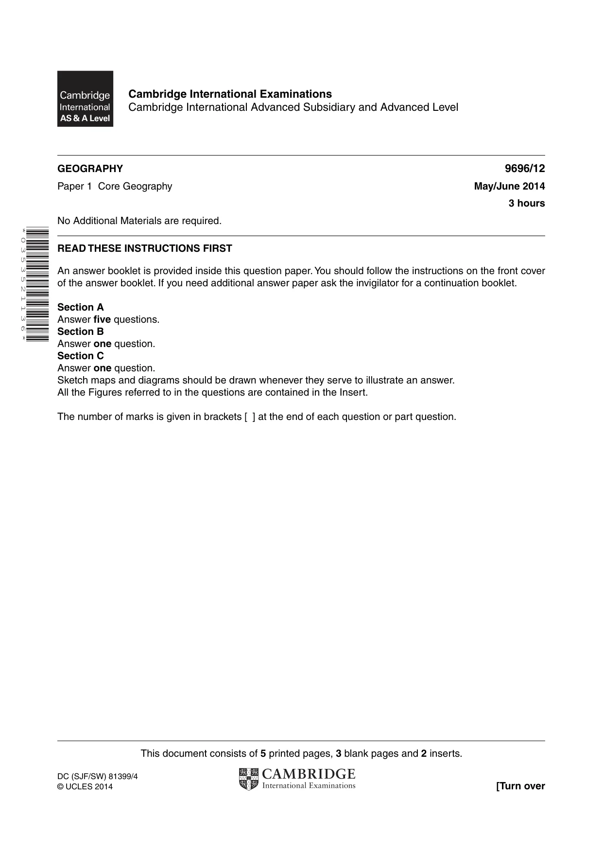 Cambridge A Level Geography 9696 2014 May/June Paper 1 · Variant 2 question paper, page 1 of 8