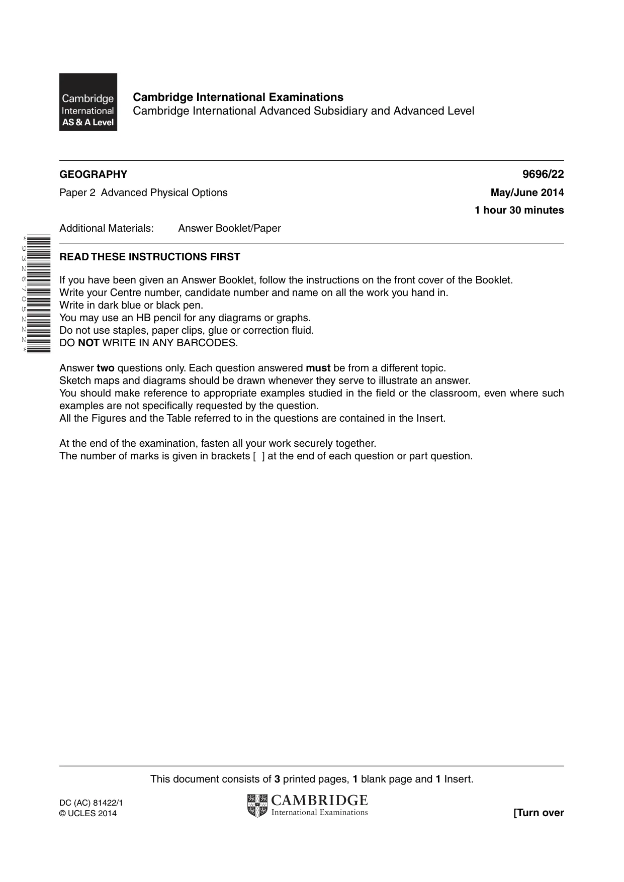 Cambridge A Level Geography 9696 2014 May/June Paper 2 · Variant 2 question paper, page 1 of 4
