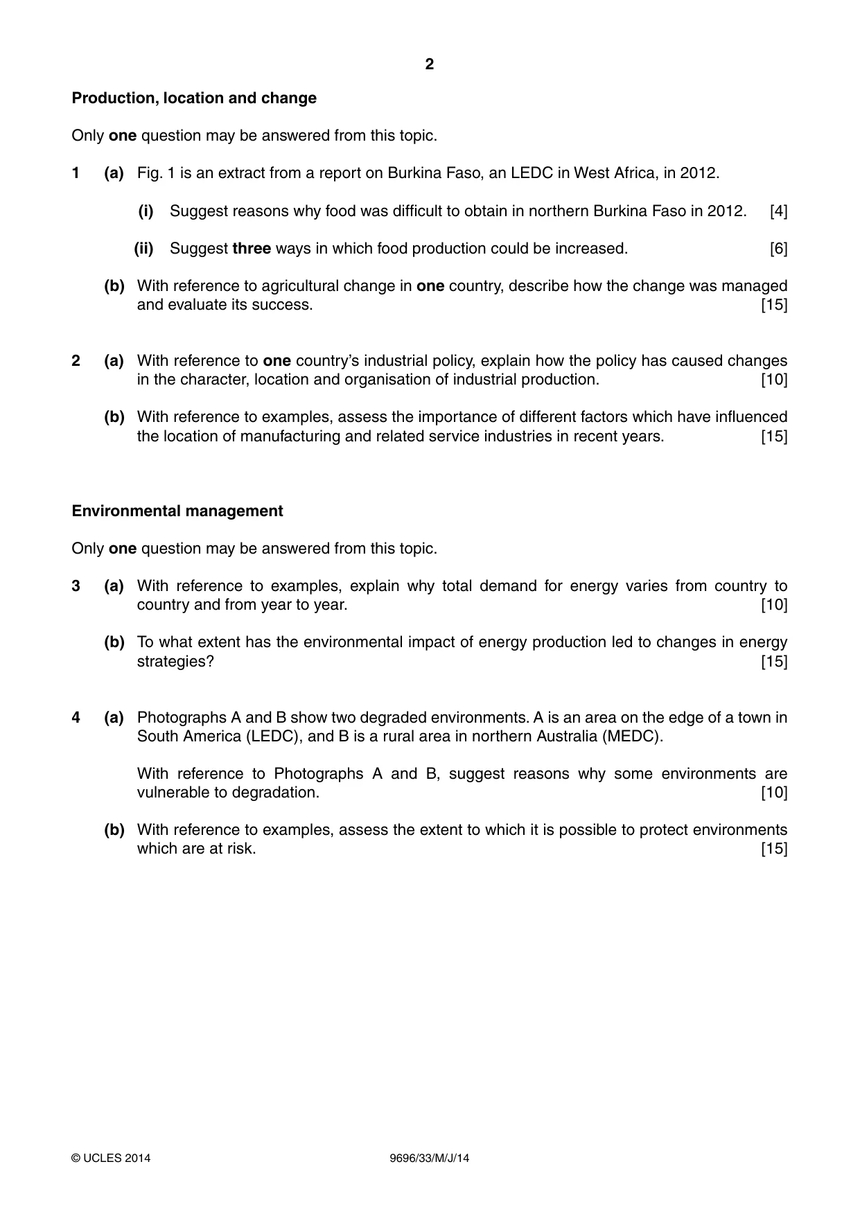 Cambridge A Level Geography 9696 2014 May/June Paper 3 · Variant 3 question paper, page 2 of 4