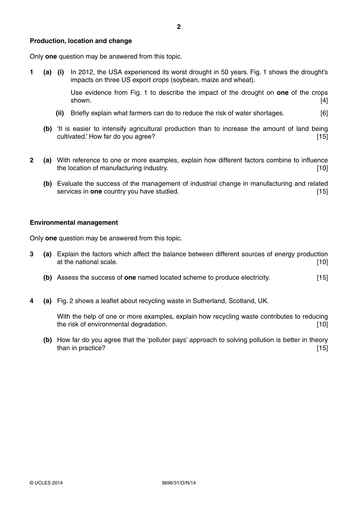 Cambridge A Level Geography 9696 2014 Oct/Nov Paper 3 · Variant 1 question paper, page 2 of 4