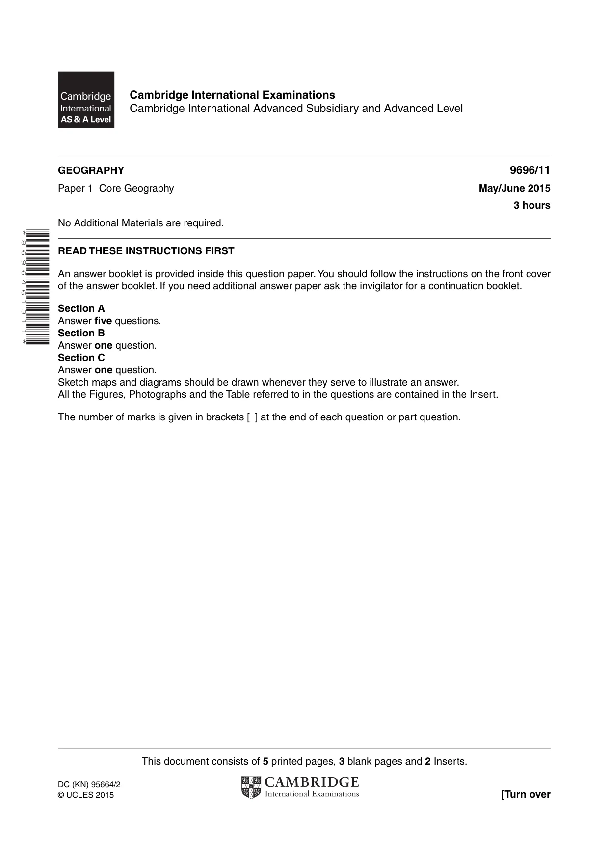 Cambridge A Level Geography 9696 2015 May/June Paper 1 · Variant 1 question paper, page 1 of 8