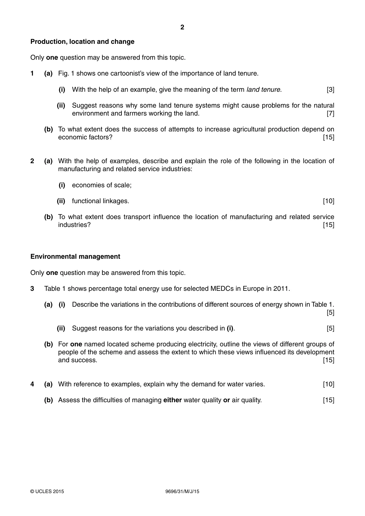 Cambridge A Level Geography 9696 2015 May/June Paper 3 · Variant 1 question paper, page 2 of 4