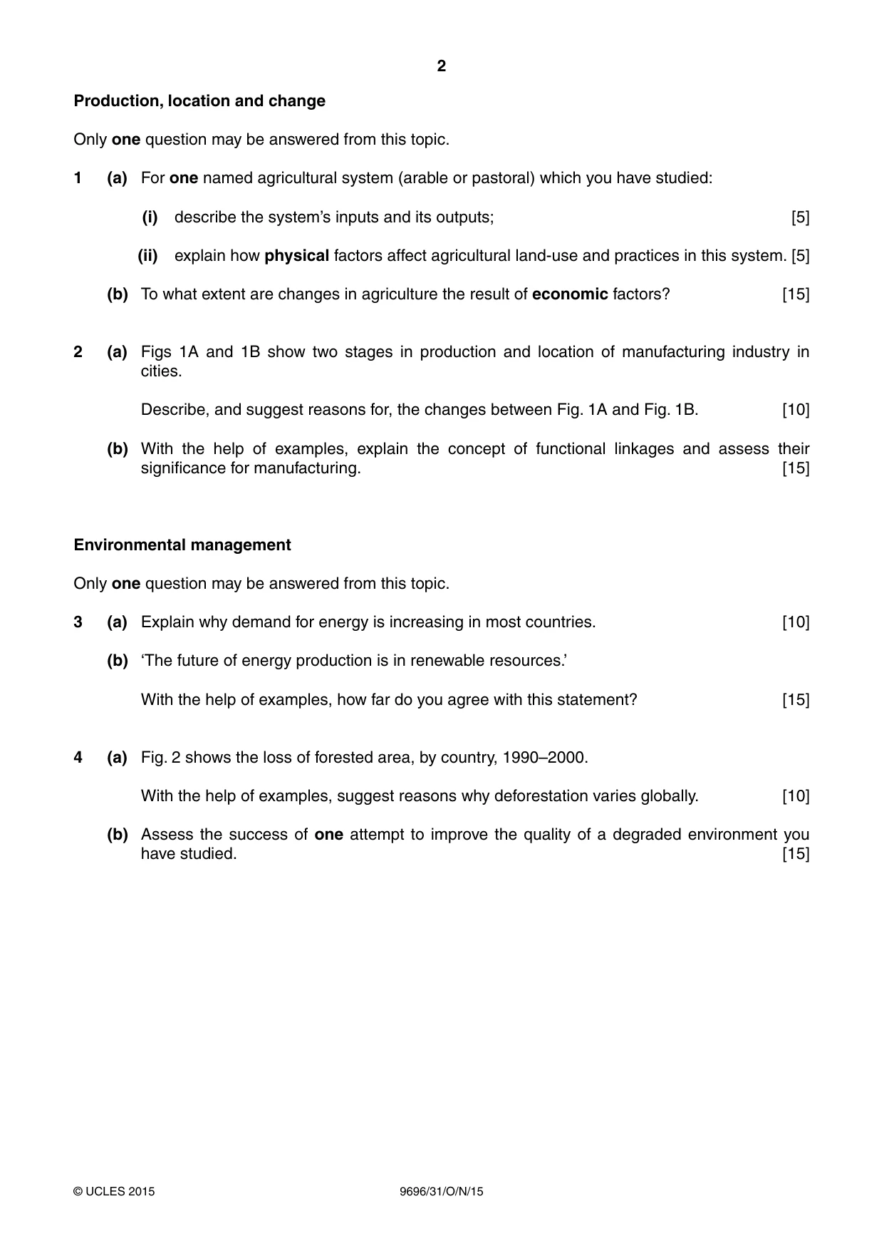 Cambridge A Level Geography 9696 2015 Oct/Nov Paper 3 · Variant 1 question paper, page 2 of 4