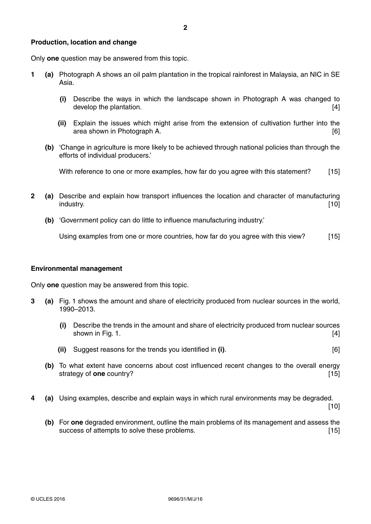 Cambridge A Level Geography 9696 2016 May/June Paper 3 · Variant 1 question paper, page 2 of 4