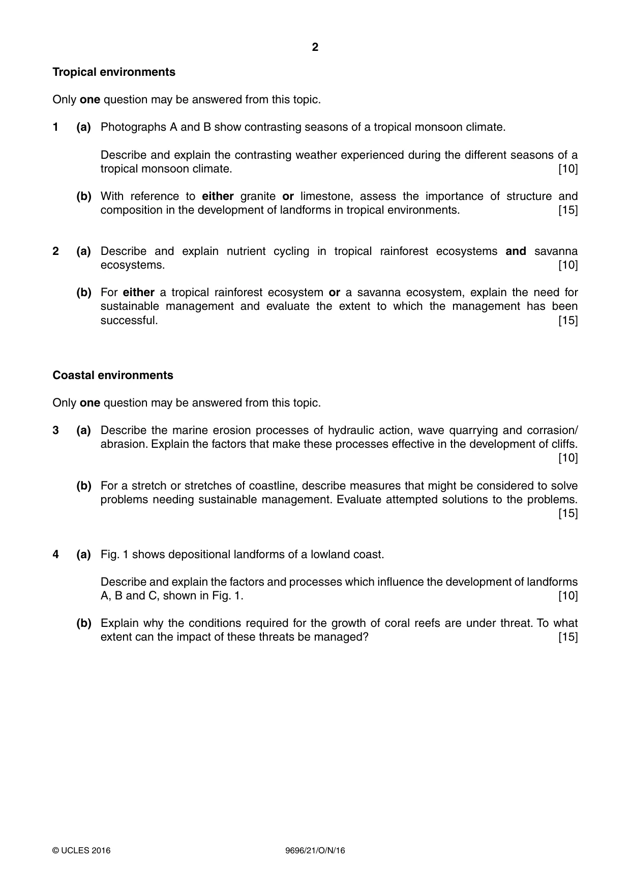 Cambridge A Level Geography 9696 2016 Oct/Nov Paper 2 · Variant 1 question paper, page 2 of 4