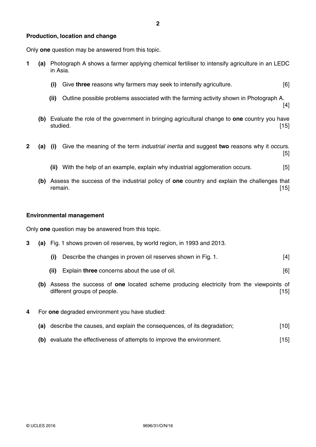 Cambridge A Level Geography 9696 2016 Oct/Nov Paper 3 · Variant 1 question paper, page 2 of 4