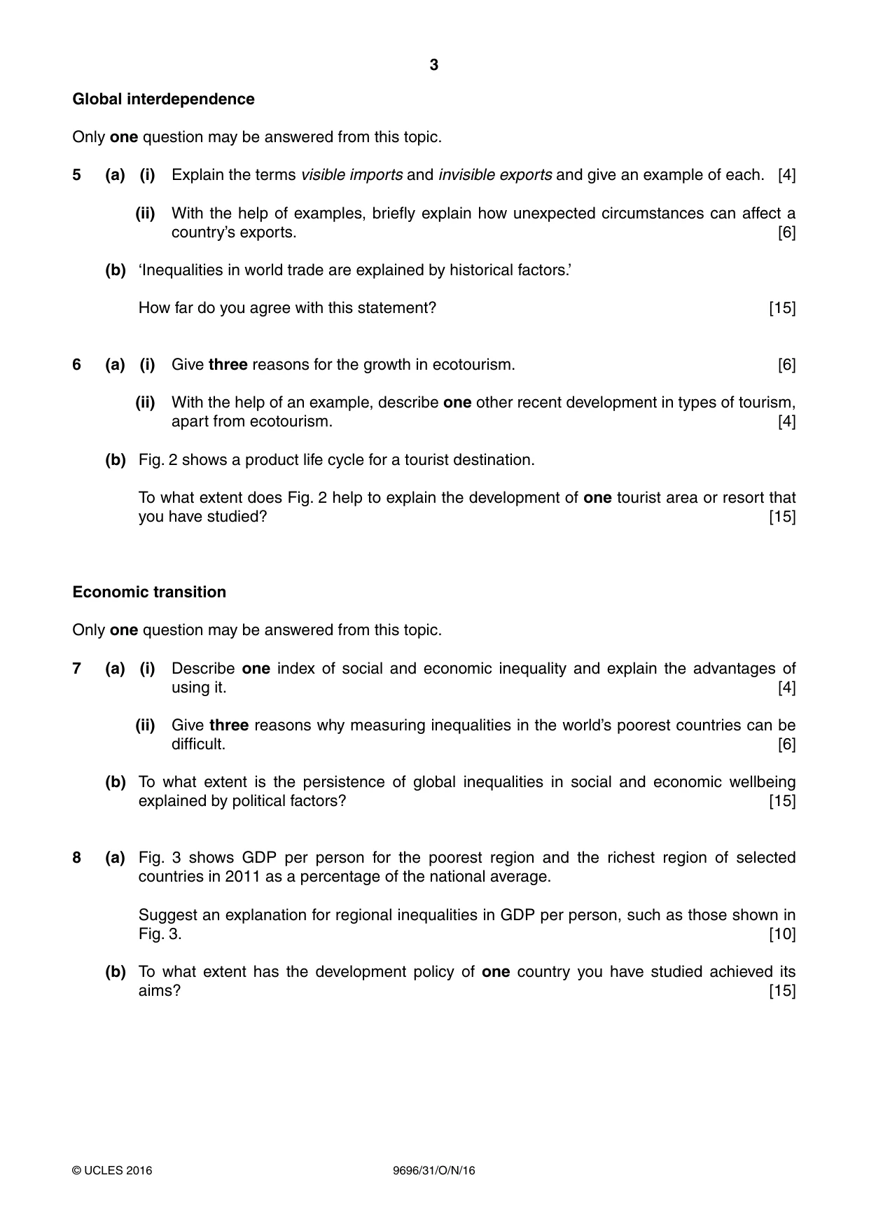 Cambridge A Level Geography 9696 2016 Oct/Nov Paper 3 · Variant 1 question paper, page 3 of 4