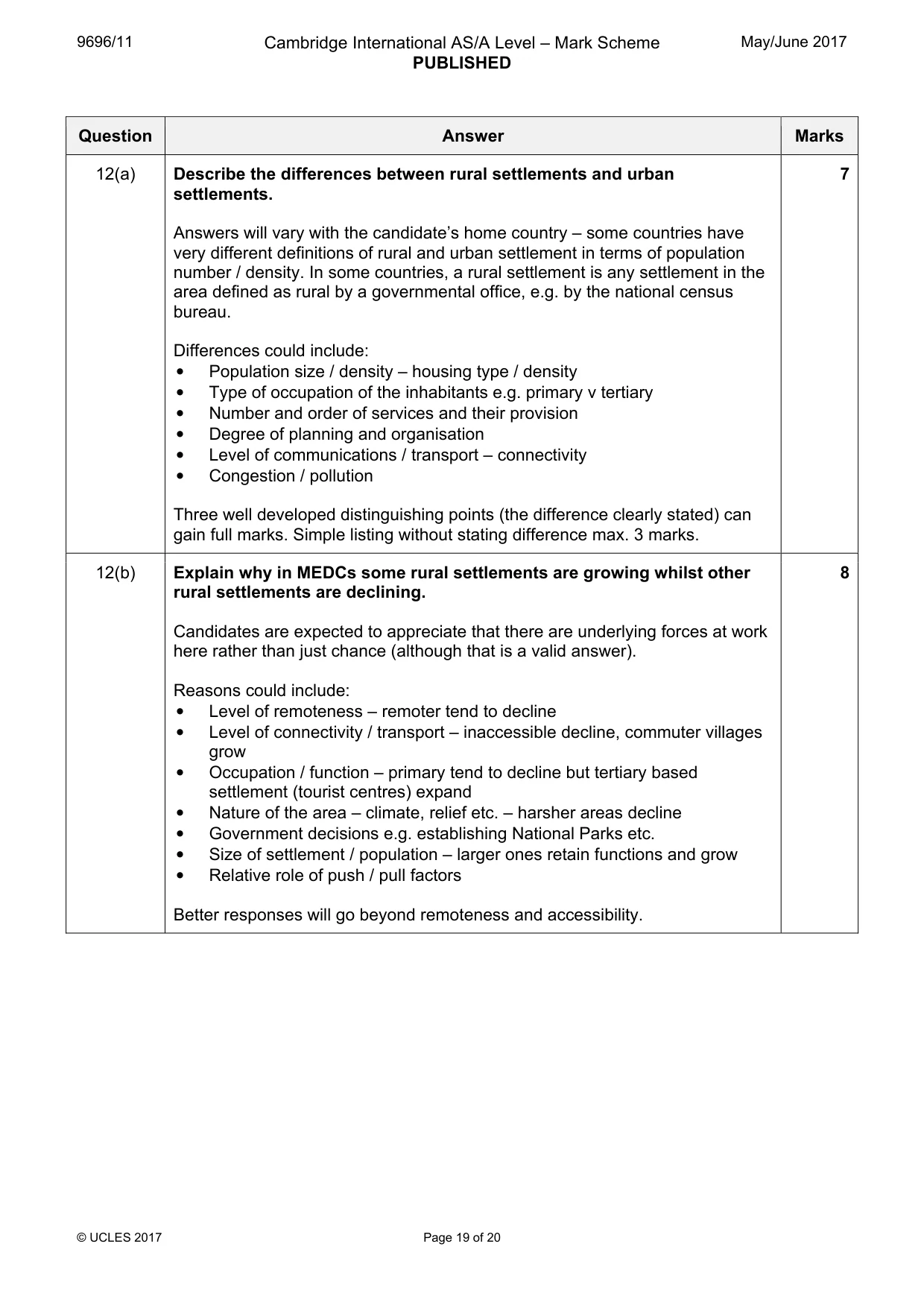 Mark scheme, page 19 of 20