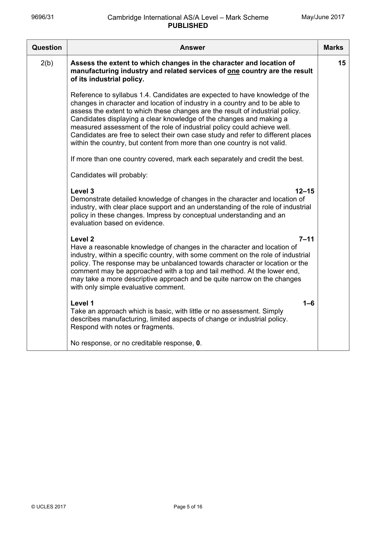 Mark scheme, page 5 of 16