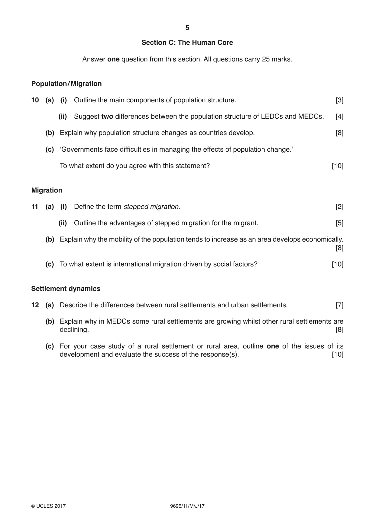 Cambridge A Level Geography 9696 2017 May/June Paper 1 · Variant 1 question paper, page 5 of 8