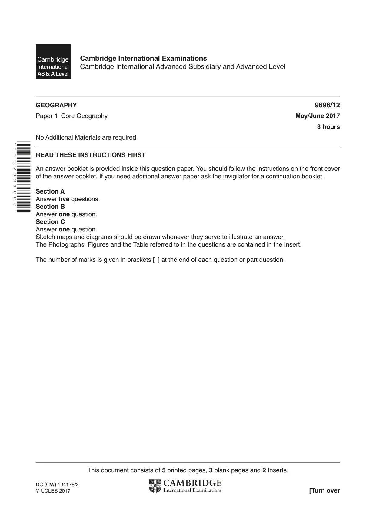 Cambridge A Level Geography 9696 2017 May/June Paper 1 · Variant 2 question paper, page 1 of 8