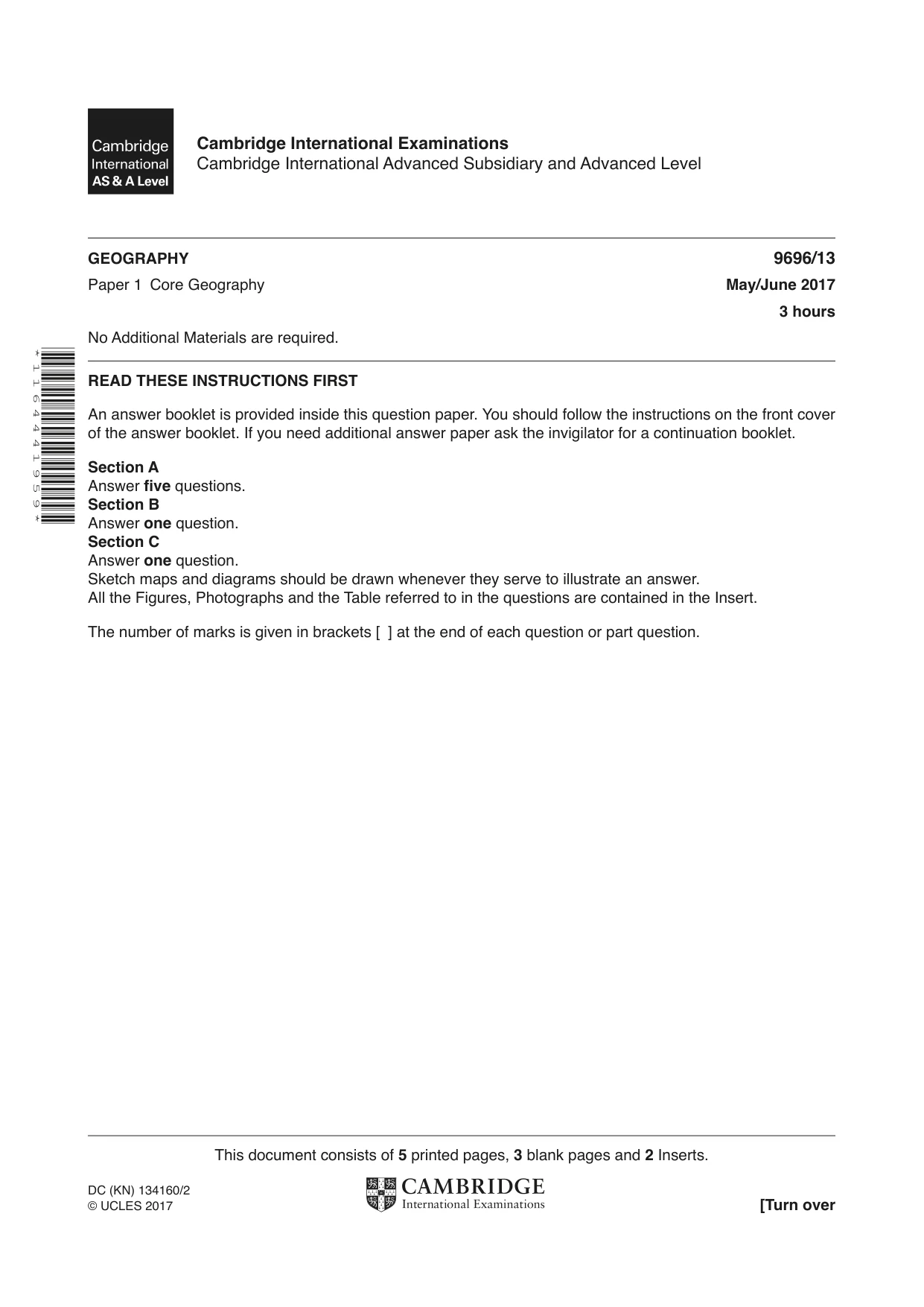 Cambridge A Level Geography 9696 2017 May/June Paper 1 · Variant 3 question paper, page 1 of 8