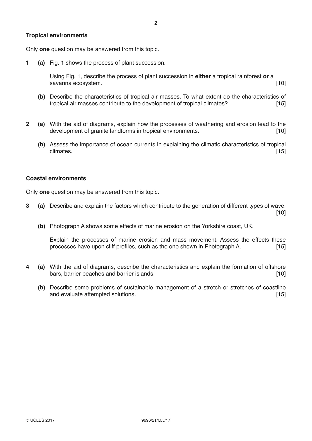Cambridge A Level Geography 9696 2017 May/June Paper 2 · Variant 1 question paper, page 2 of 4