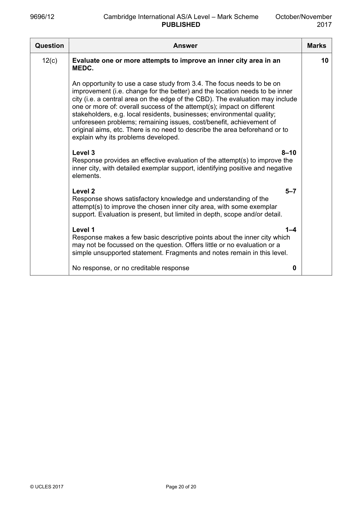 Mark scheme, page 20 of 20