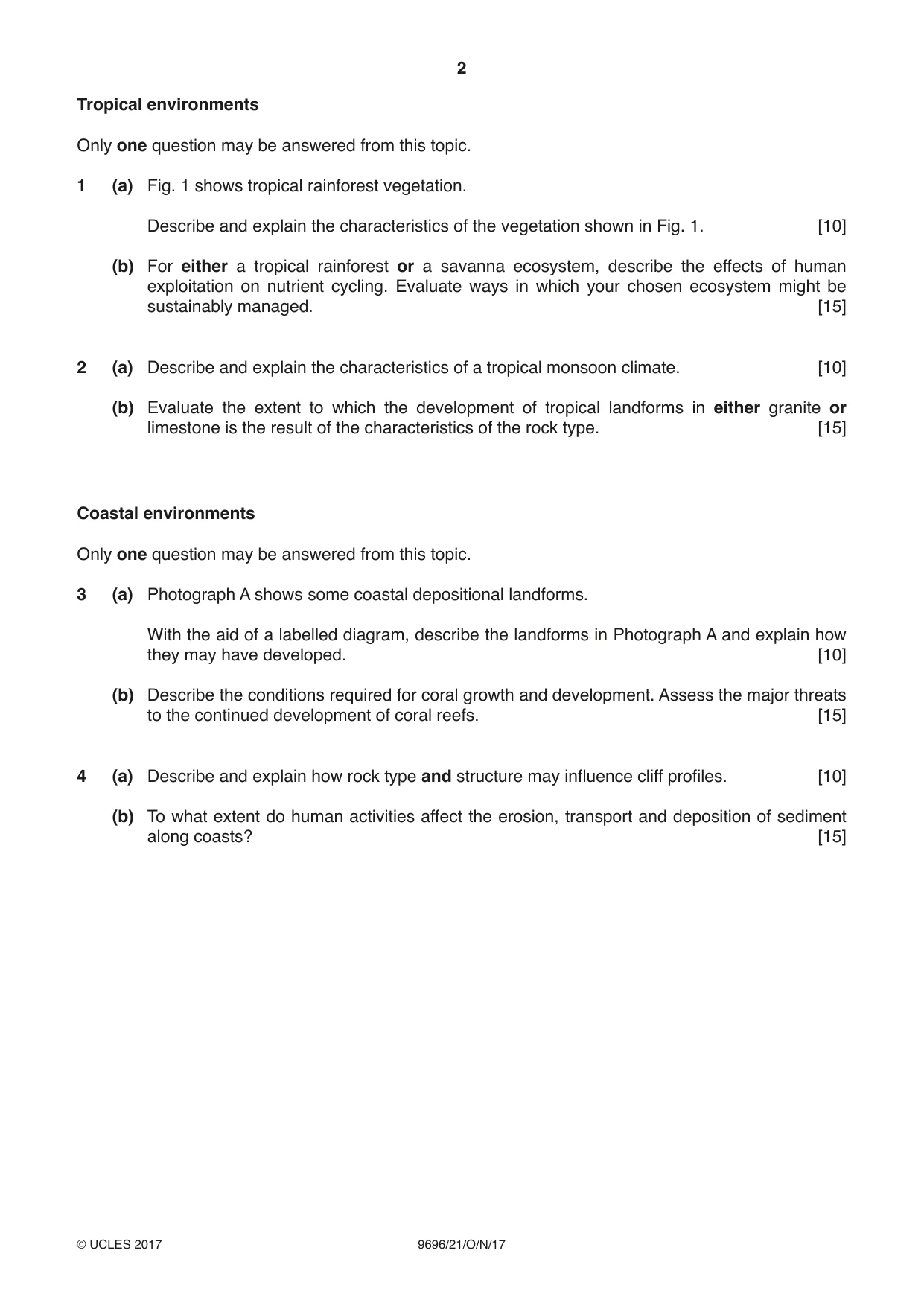 Cambridge A Level Geography 9696 2017 Oct/Nov Paper 2 · Variant 1 question paper, page 2 of 4