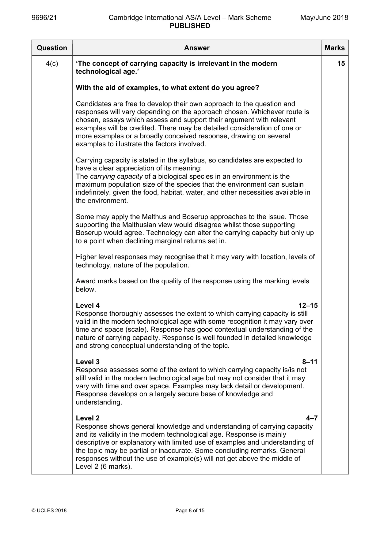Mark scheme, page 8 of 15