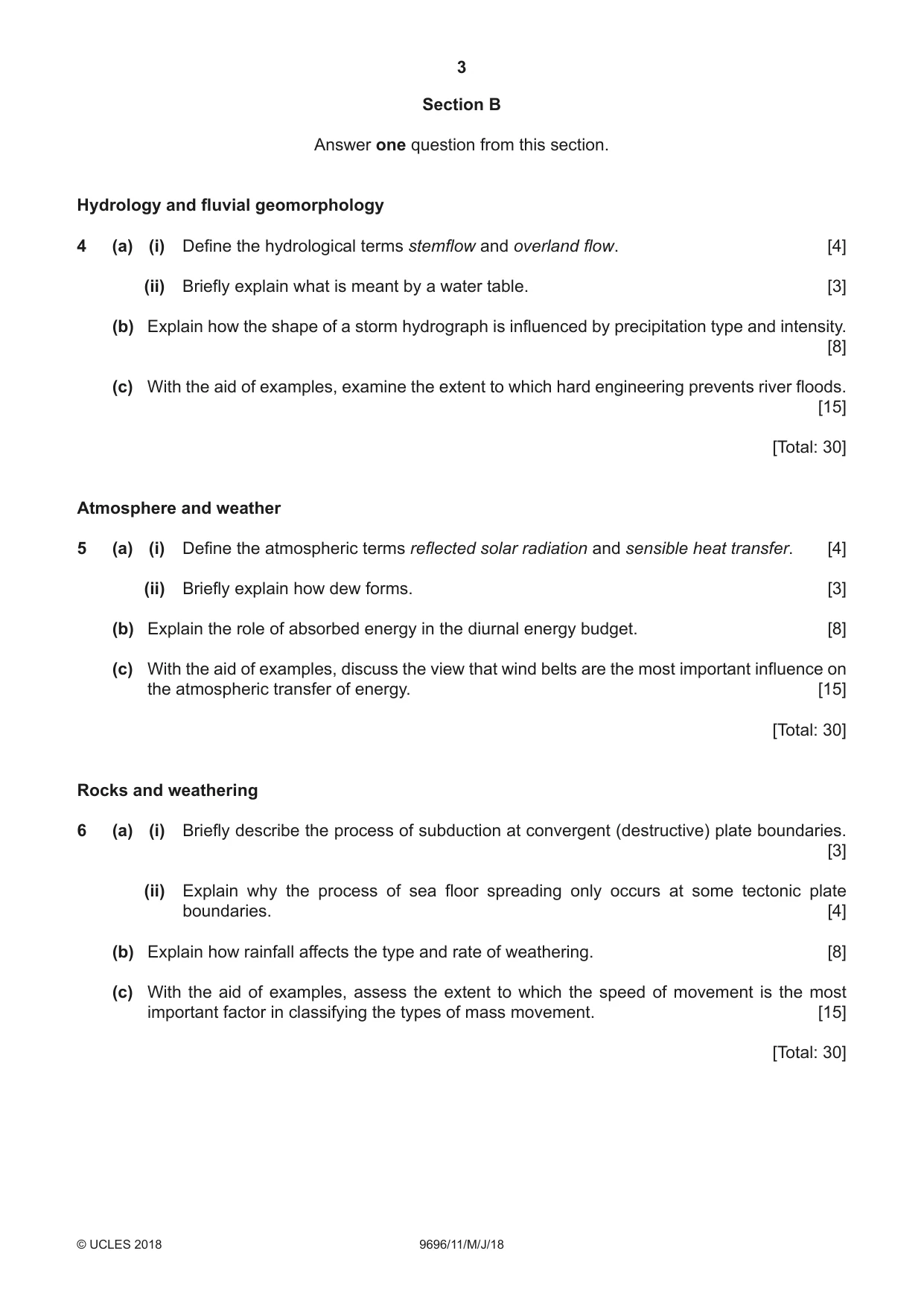 Cambridge A Level Geography 9696 2018 May/June Paper 1 · Variant 1 question paper, page 3 of 4