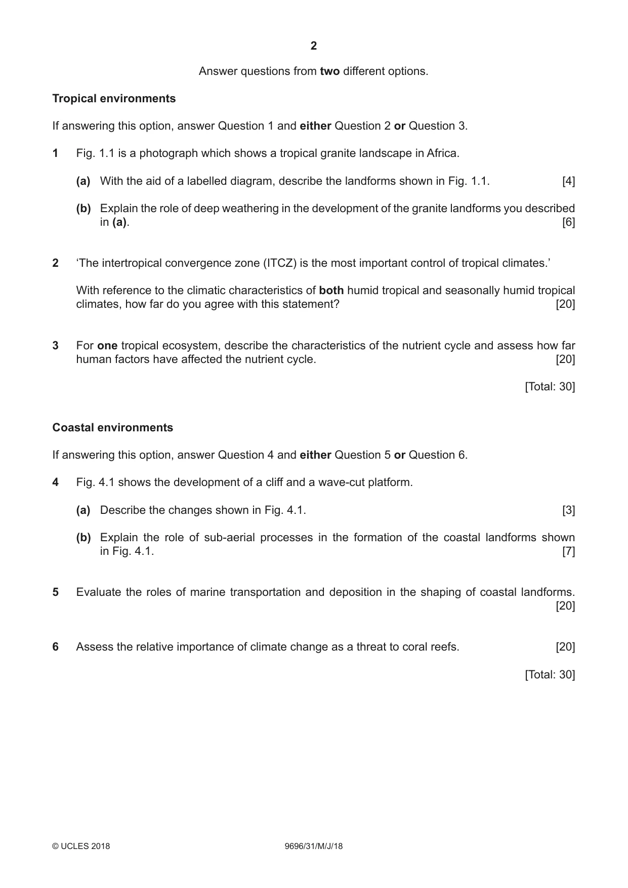 Cambridge A Level Geography 9696 2018 May/June Paper 3 · Variant 1 question paper, page 2 of 4