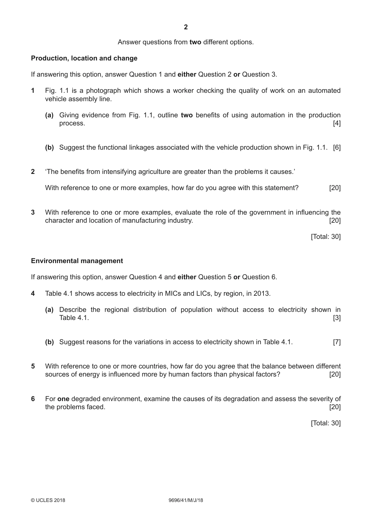 Cambridge A Level Geography 9696 2018 May/June Paper 4 · Variant 1 question paper, page 2 of 4