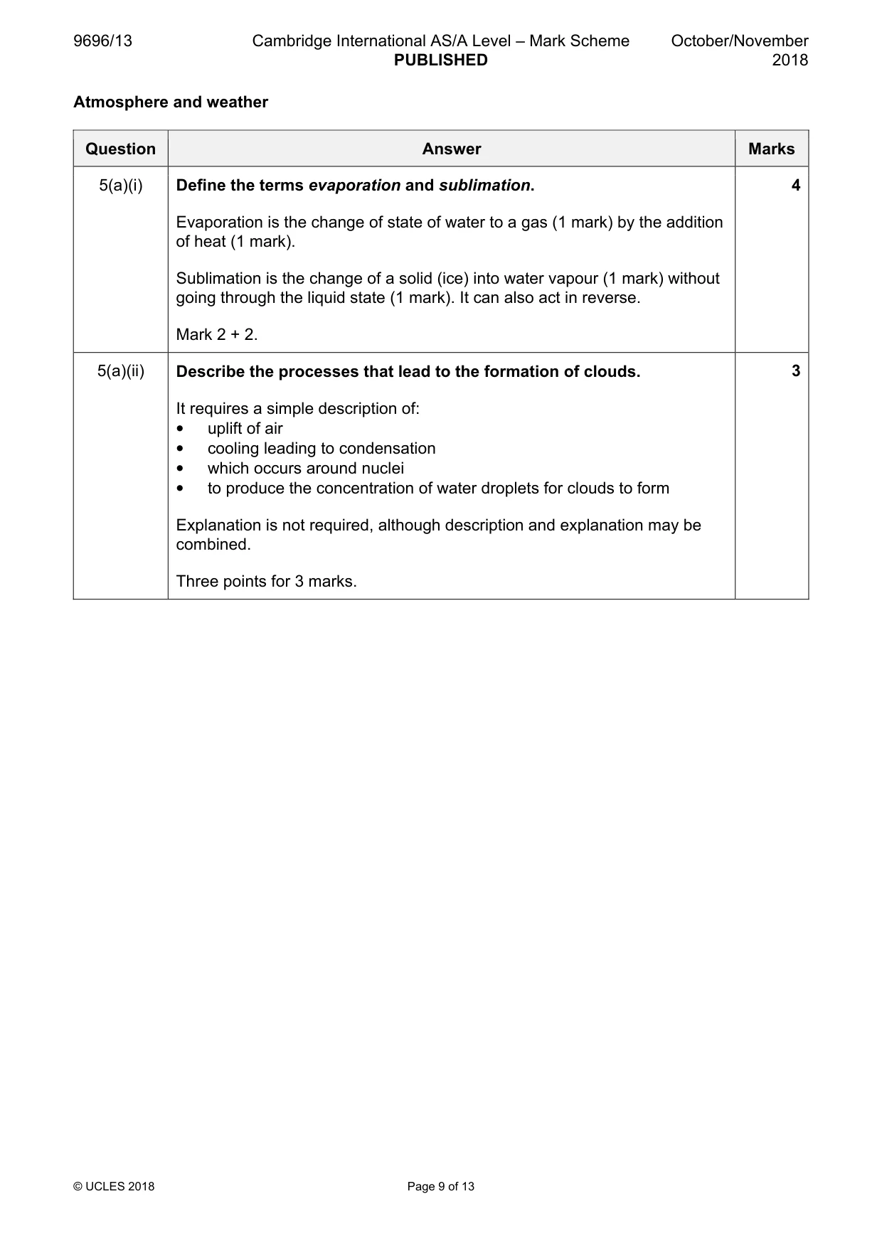 Mark scheme, page 9 of 13