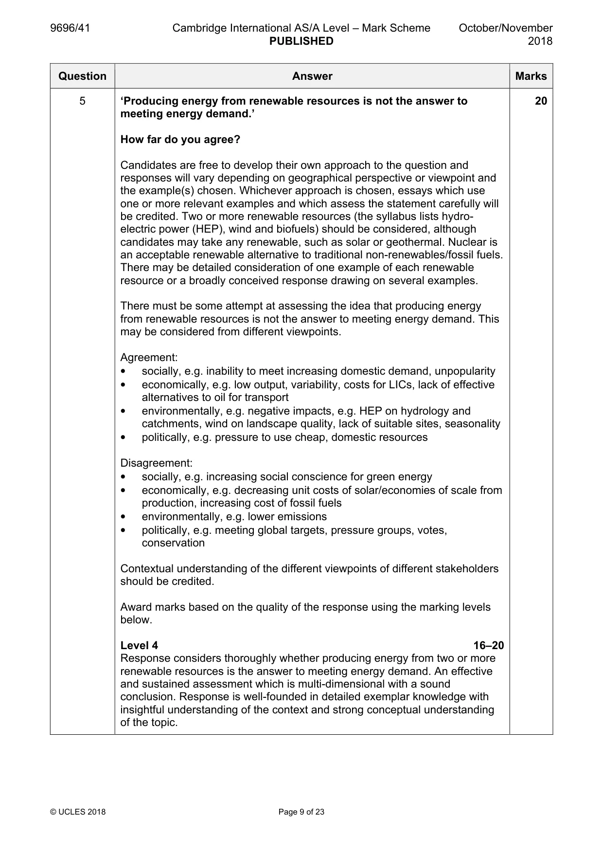Mark scheme, page 9 of 23
